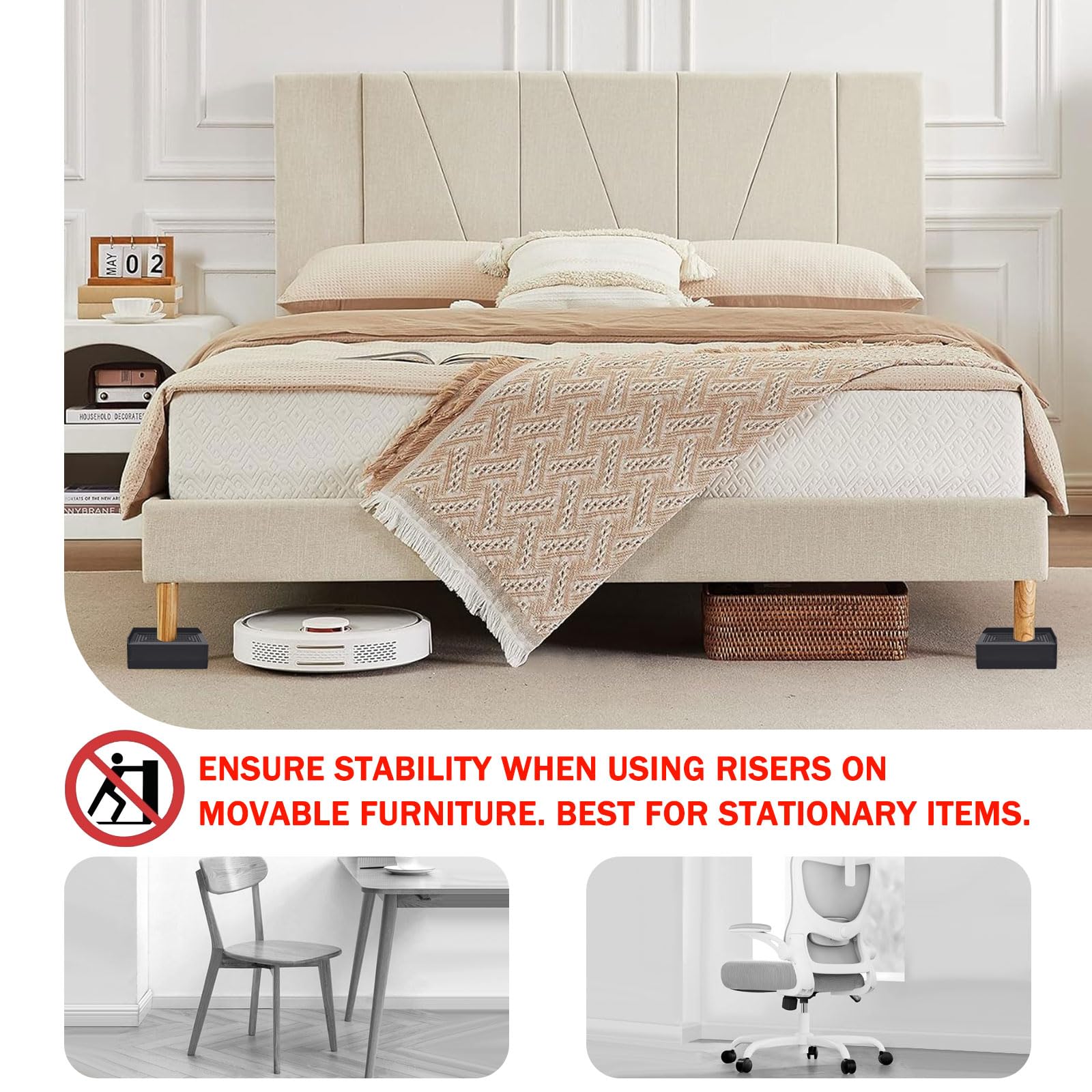 ANNKUT ANNKUT 1.5 Inch Adjustable Furniture Risers for Bed Sofa Table Heavy Duty Support Up to 1300 Lbs 4 Pack Black - View 4 of 7