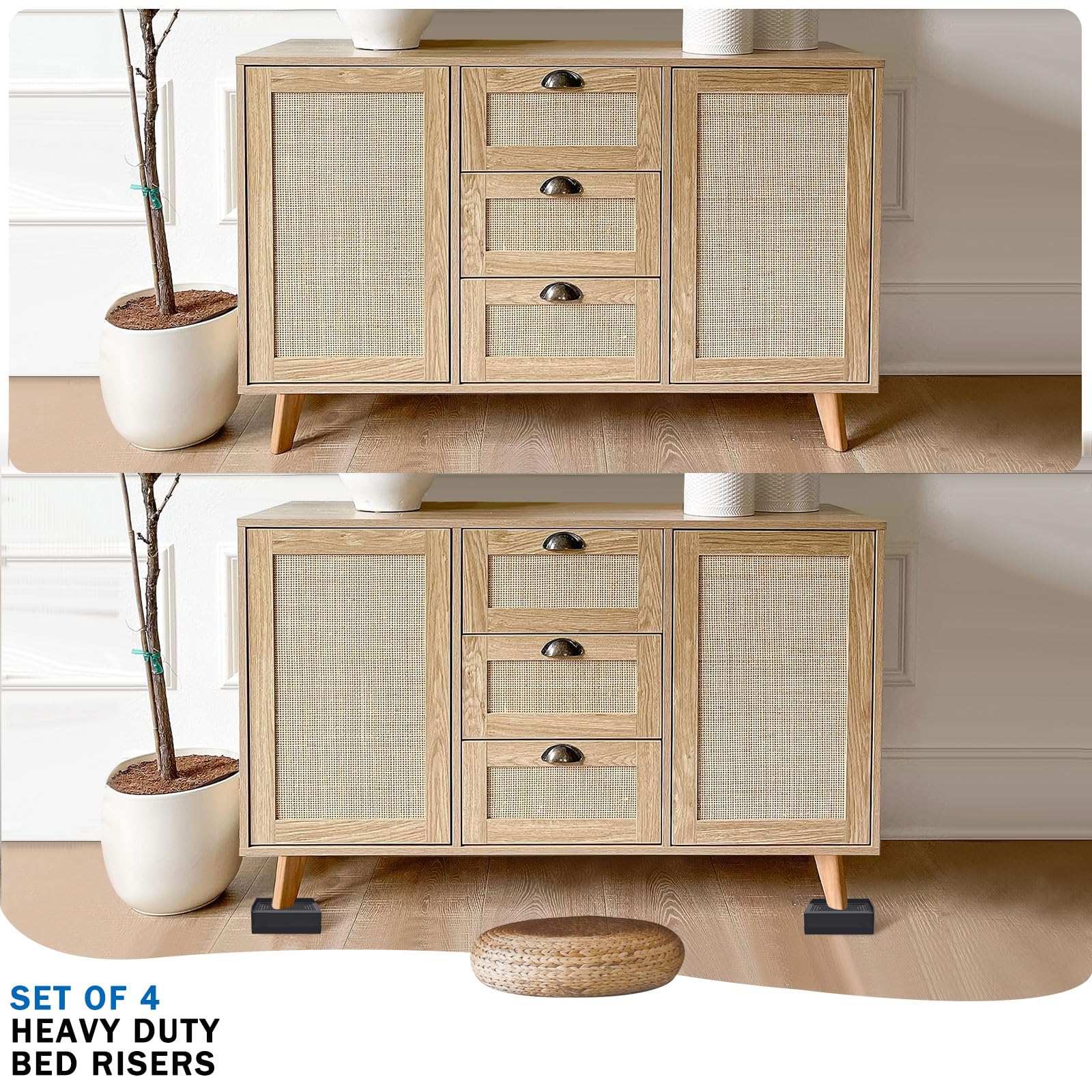 ANNKUT ANNKUT 1.5 Inch Adjustable Furniture Risers for Bed Sofa Table Heavy Duty Support Up to 1300 Lbs 4 Pack Black - View 5 of 7