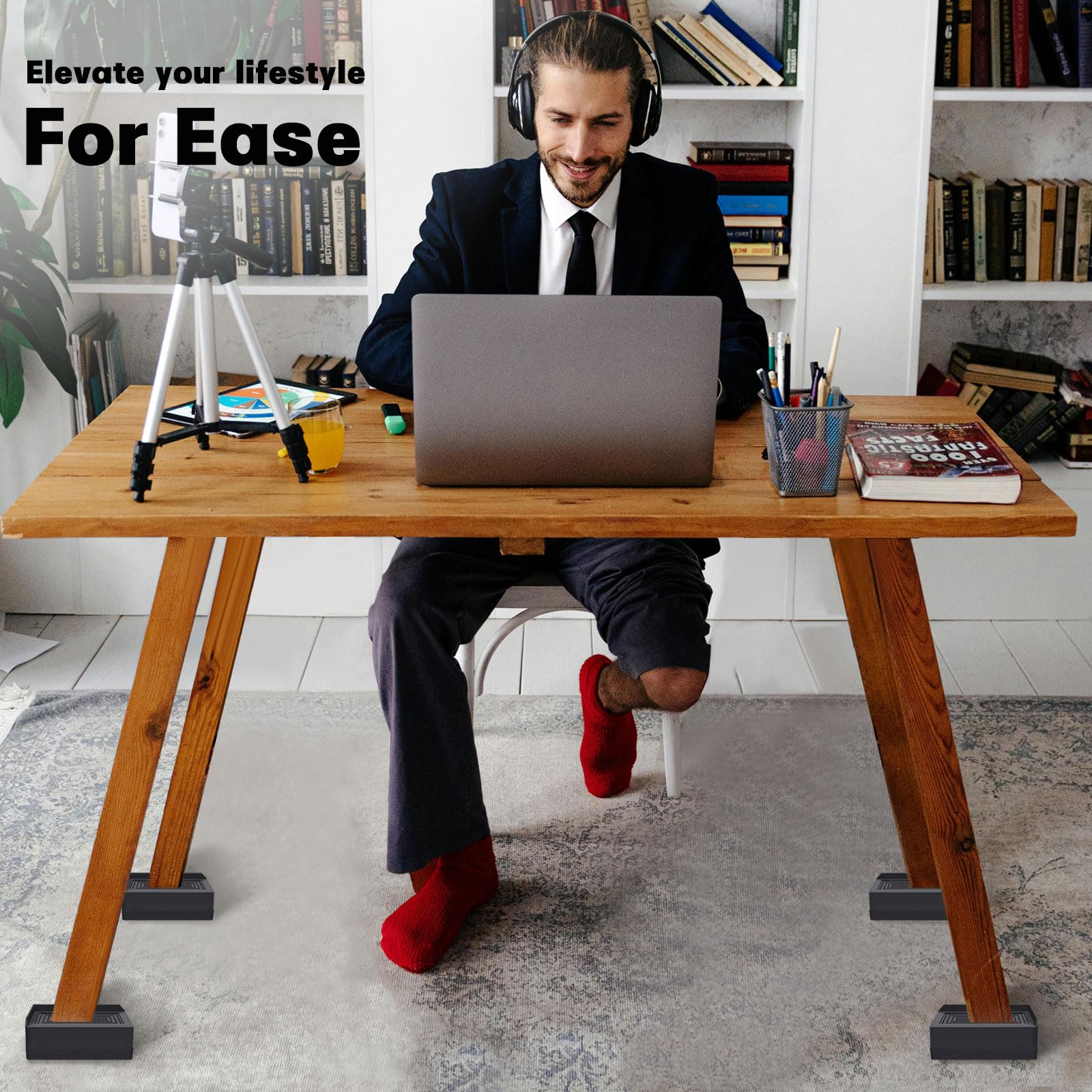 ANNKUT ANNKUT 1.5 Inch Adjustable Furniture Risers for Bed Sofa Table Heavy Duty Support Up to 1300 Lbs 4 Pack Black - View 6 of 7