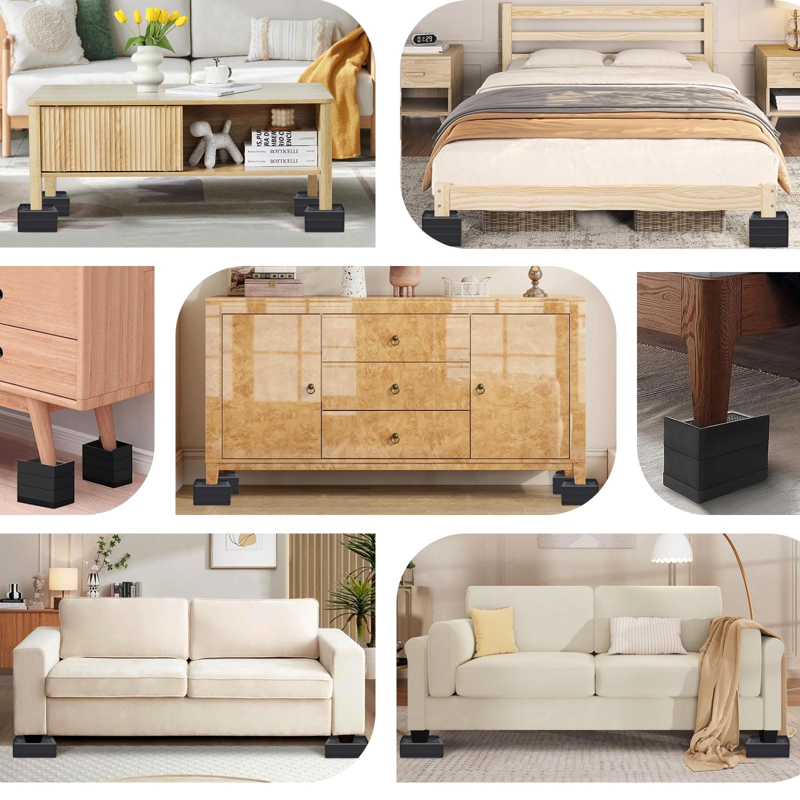 ANNKUT ANNKUT 1.5 Inch Adjustable Furniture Risers for Bed Sofa Table Heavy Duty Support Up to 1300 Lbs 4 Pack Black - View 7 of 7