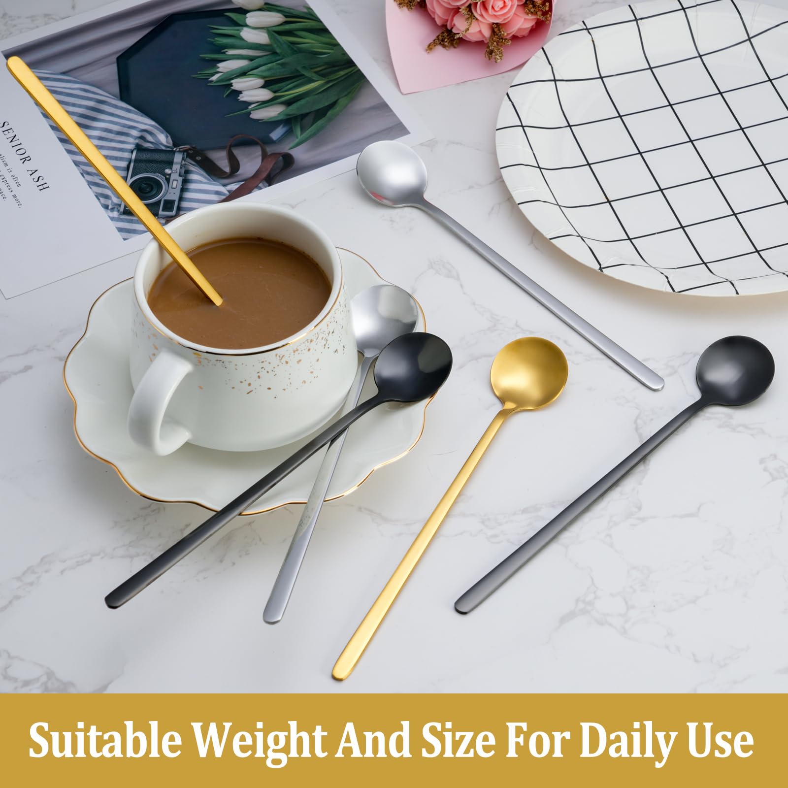 NEWDRIP 12 Pcs Gold Coffee Spoons Set Long Handle Stainless Steel Teaspoons for Espresso and Coffee Bar Accessories - View 7 of 7