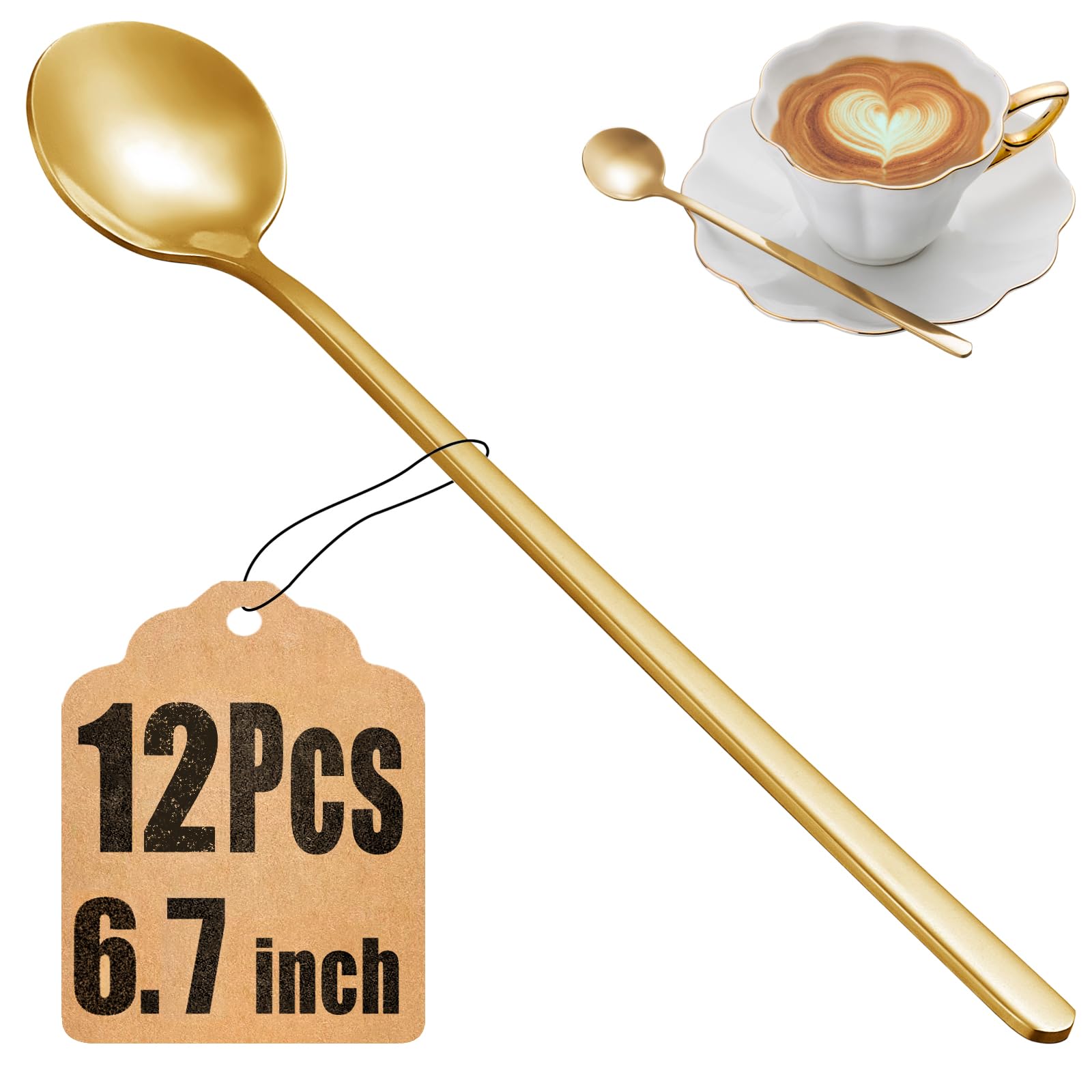 NEWDRIP 12 Pcs Gold Coffee Spoons Set Long Handle Stainless Steel Teaspoons for Espresso and Coffee Bar Accessories