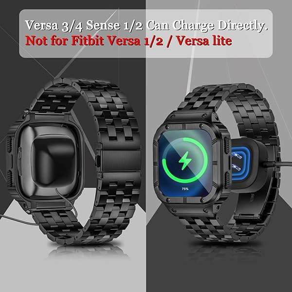 SUPLINK SUPLINK Stainless Steel Bands for Fitbit Versa 4, 3, 2 & Sense - Durable Black Watch Strap & Protector Cover for Men - View 4 of 8