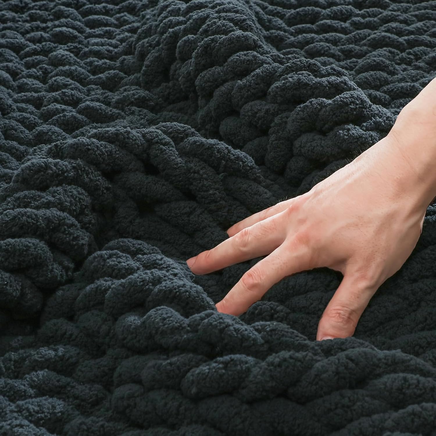 YAAPSU YAAPSU Chunky Knit Throw Blanket 51x63 Hand Knitted Thick Cable Knit Cozy Jumbo Chenille Yarn Soft Large Rope Knot for Sofa Bed Living Room Decor Black Grey - View 4 of 9