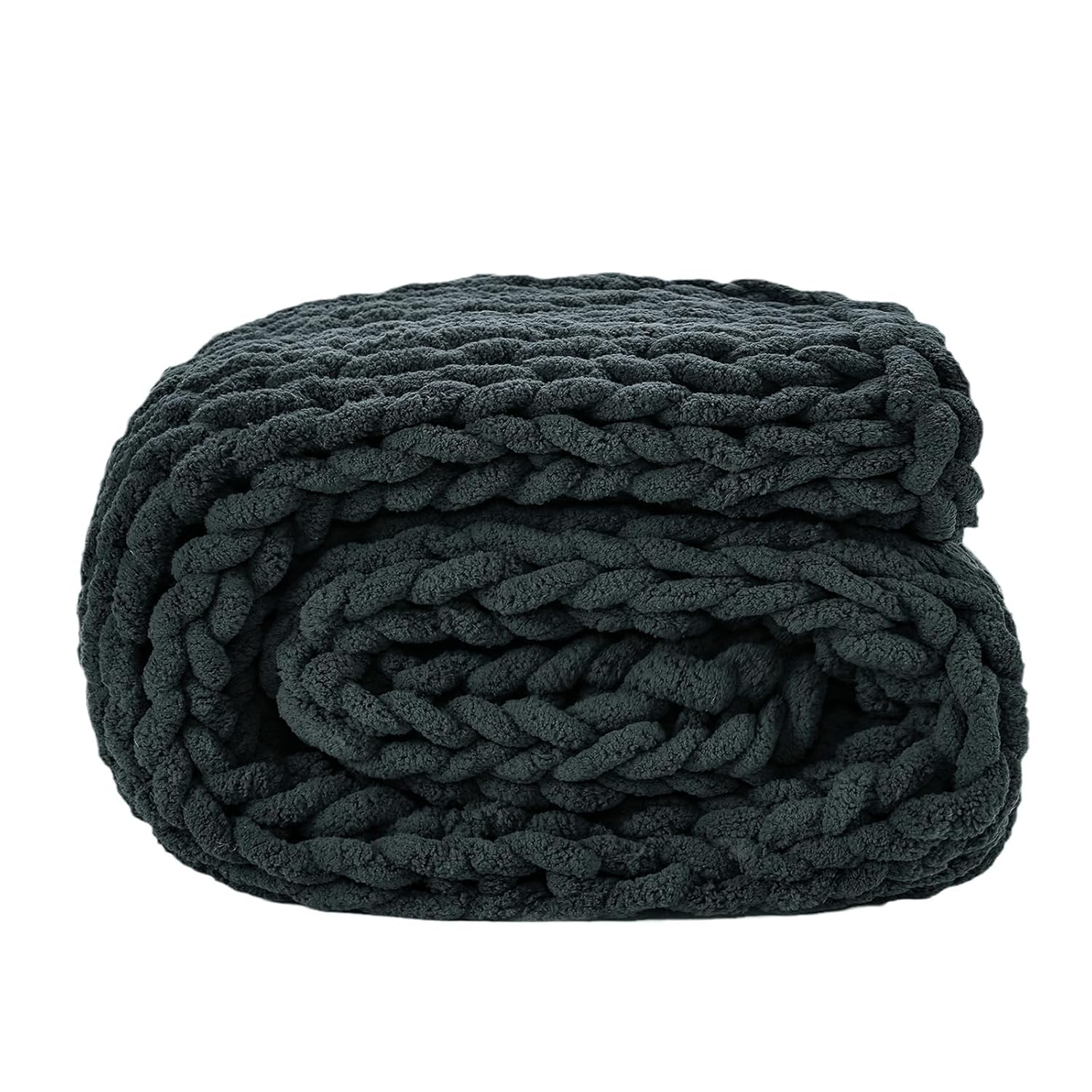 YAAPSU YAAPSU Chunky Knit Throw Blanket 51x63 Hand Knitted Thick Cable Knit Cozy Jumbo Chenille Yarn Soft Large Rope Knot for Sofa Bed Living Room Decor Black Grey - View 8 of 9