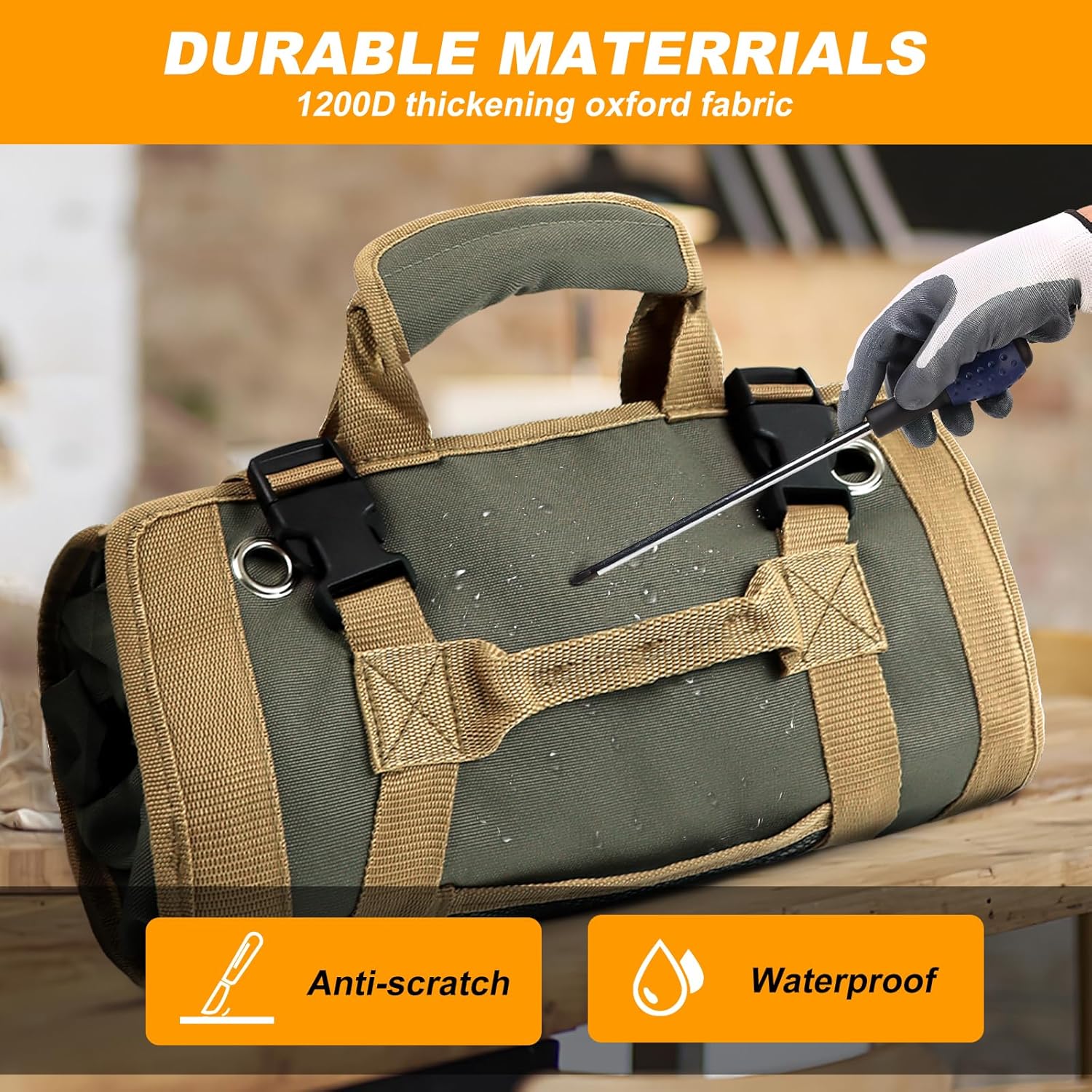 FOUUAAOOU Small Roll Up Tool Bag with Detachable Pouches Heavy Duty Organizer for Mechanics and Electricians Green Gift for Men - View 5 of 9