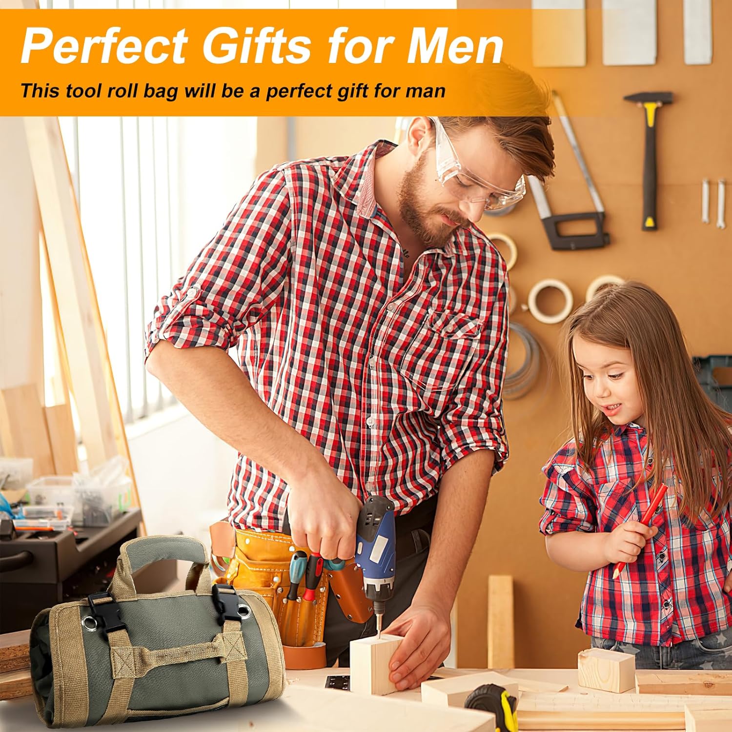 FOUUAAOOU Small Roll Up Tool Bag with Detachable Pouches Heavy Duty Organizer for Mechanics and Electricians Green Gift for Men - View 7 of 9