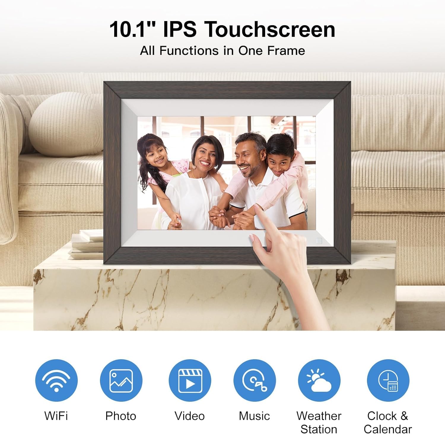 FULLJA Wireless Digital Photo Frame 10.1 Inch Wooden Electronic Album 32GB IPS Touch Screen Motion Sensor Auto-Rotate Perfect Gift for Loved Ones - View 3 of 6
