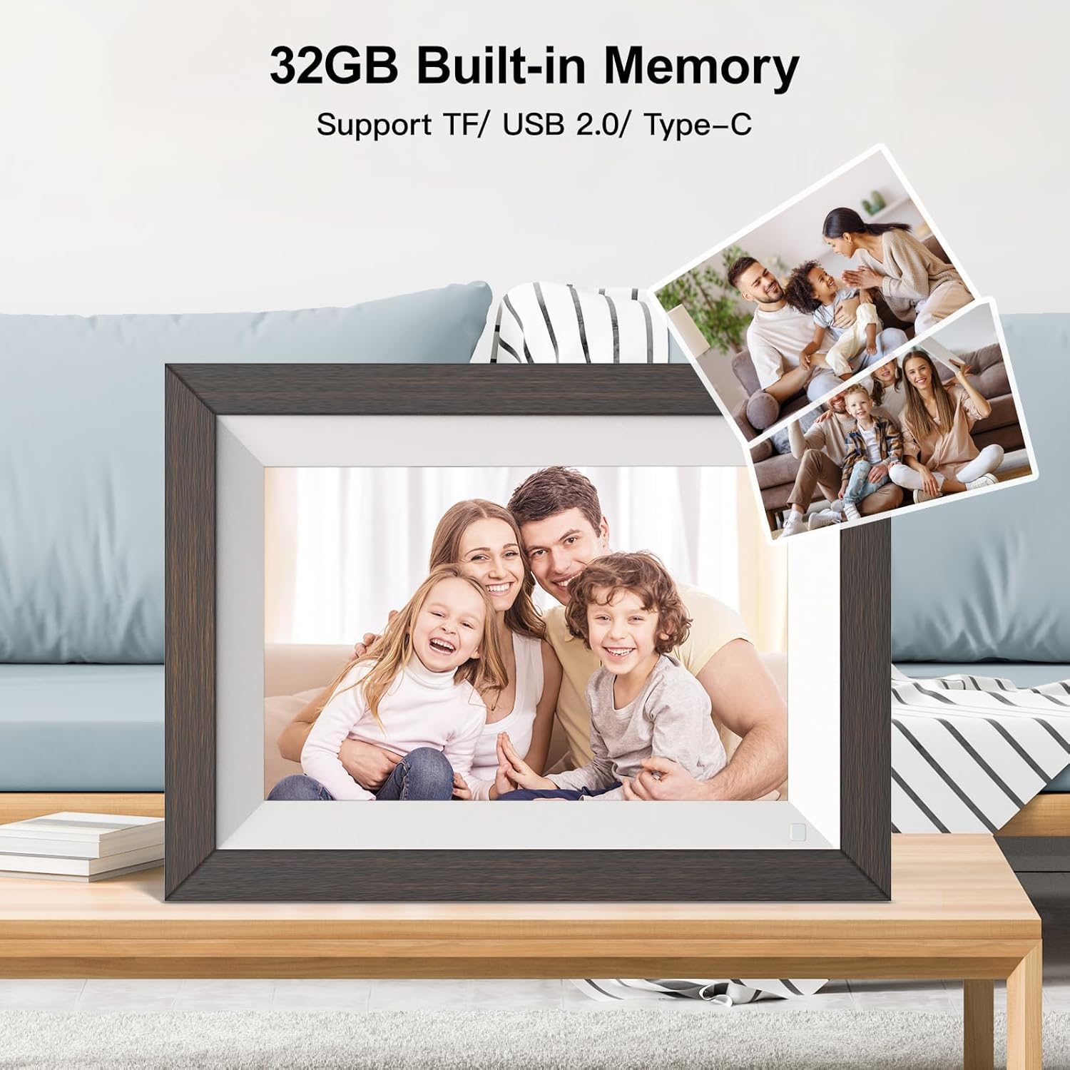 FULLJA Wireless Digital Photo Frame 10.1 Inch Wooden Electronic Album 32GB IPS Touch Screen Motion Sensor Auto-Rotate Perfect Gift for Loved Ones - View 5 of 6