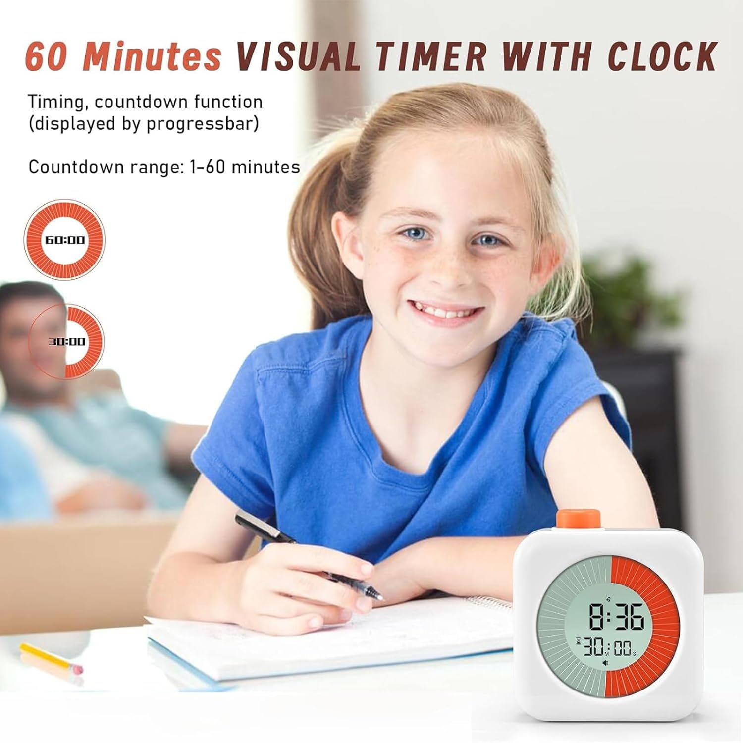 EooCoo EooCoo Digital Visual Timer 60 Minute Countdown Timer for Kids and Adults Time Management Tool for Homeschool Kitchen Office ADHD - View 4 of 7