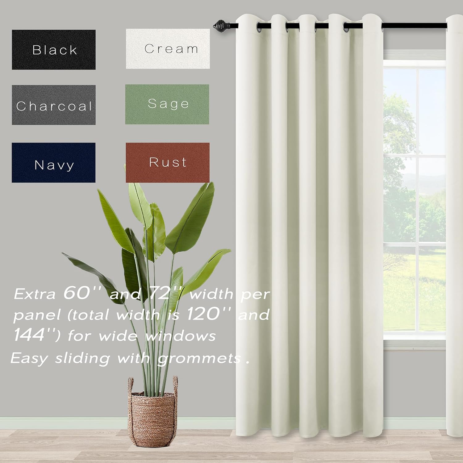KOUFALL KOUFALL Light Beige Cream Curtains 84 Inches Long Room Darkening Thermal Insulated Drapes 72 Inch Wide 2 Panels Set for Living Room - View 2 of 9