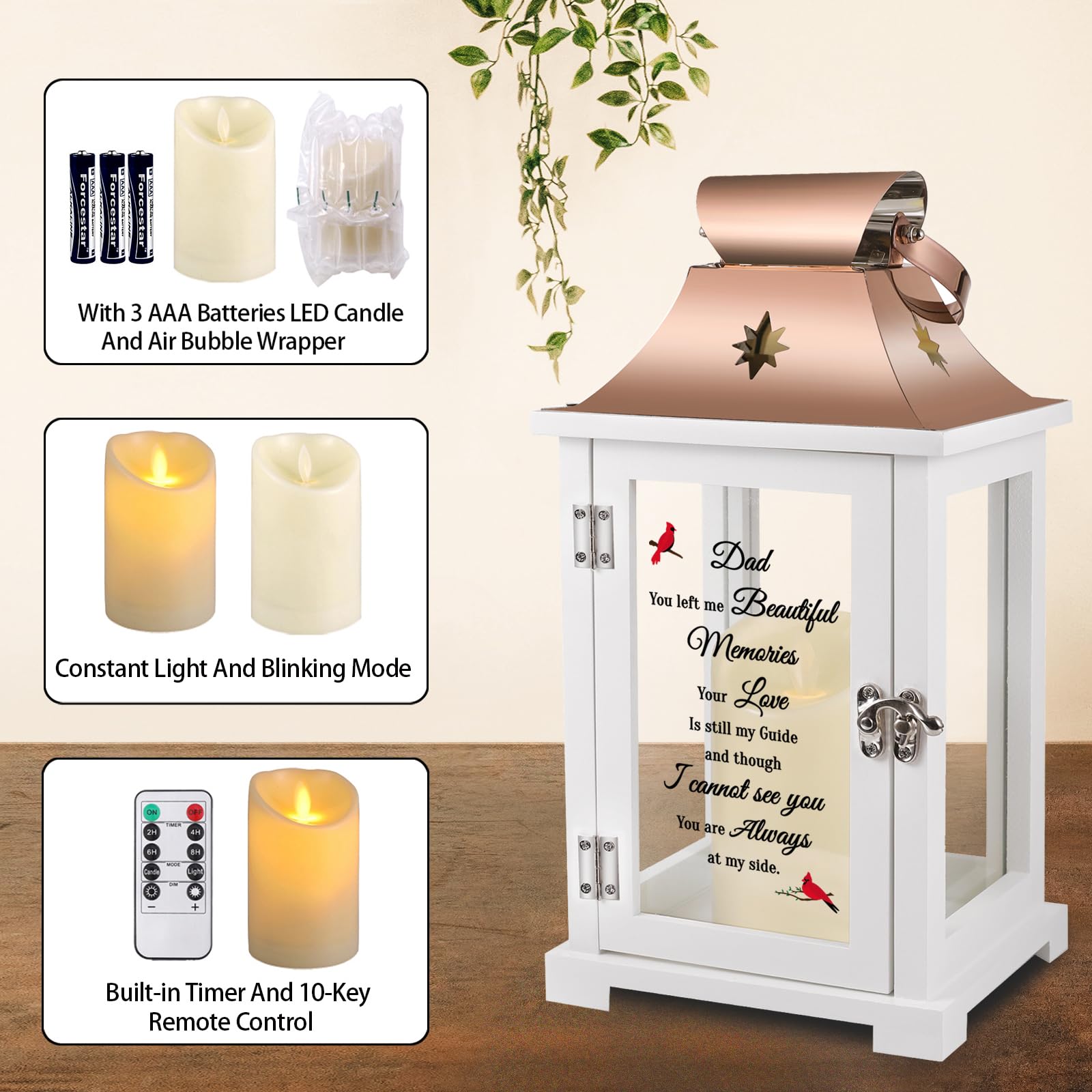 liantudy Memorial Lantern for Loved Ones Sympathy Gifts in Memory of Mom Dad Celebration of Life Bereavement Funeral Gifts - View 3 of 6