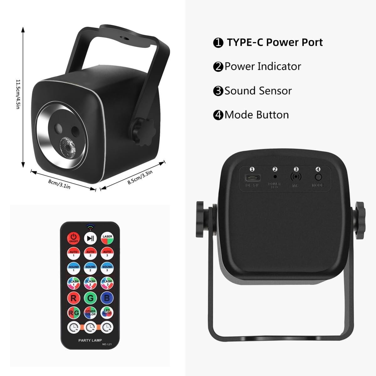 ZEDELADE Party Lights DJ Disco Lights Sound Activated Strobe Projector for Indoor Outdoor Events Christmas Halloween Karaoke Birthday Decor - View 2 of 7