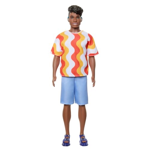Barbie Barbie Fashionistas Ken Doll #220: Stylish with Hearing Aids, Orange Shirt, Shorts & Jelly Sandals