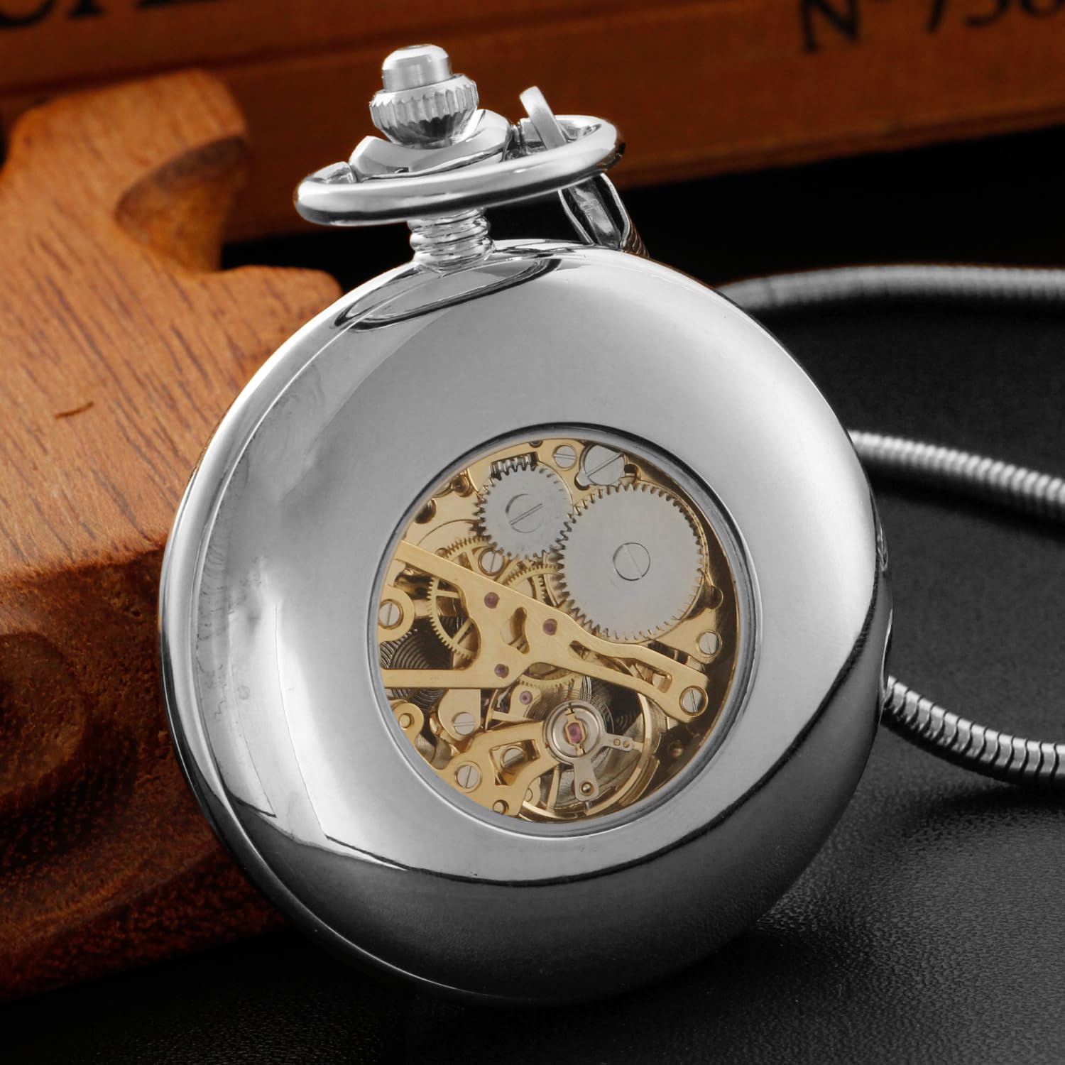 Whodoit Whodoit Vintage Dragon Mechanical Pocket Watch with Roman Numerals and Chain for Men - View 5 of 8