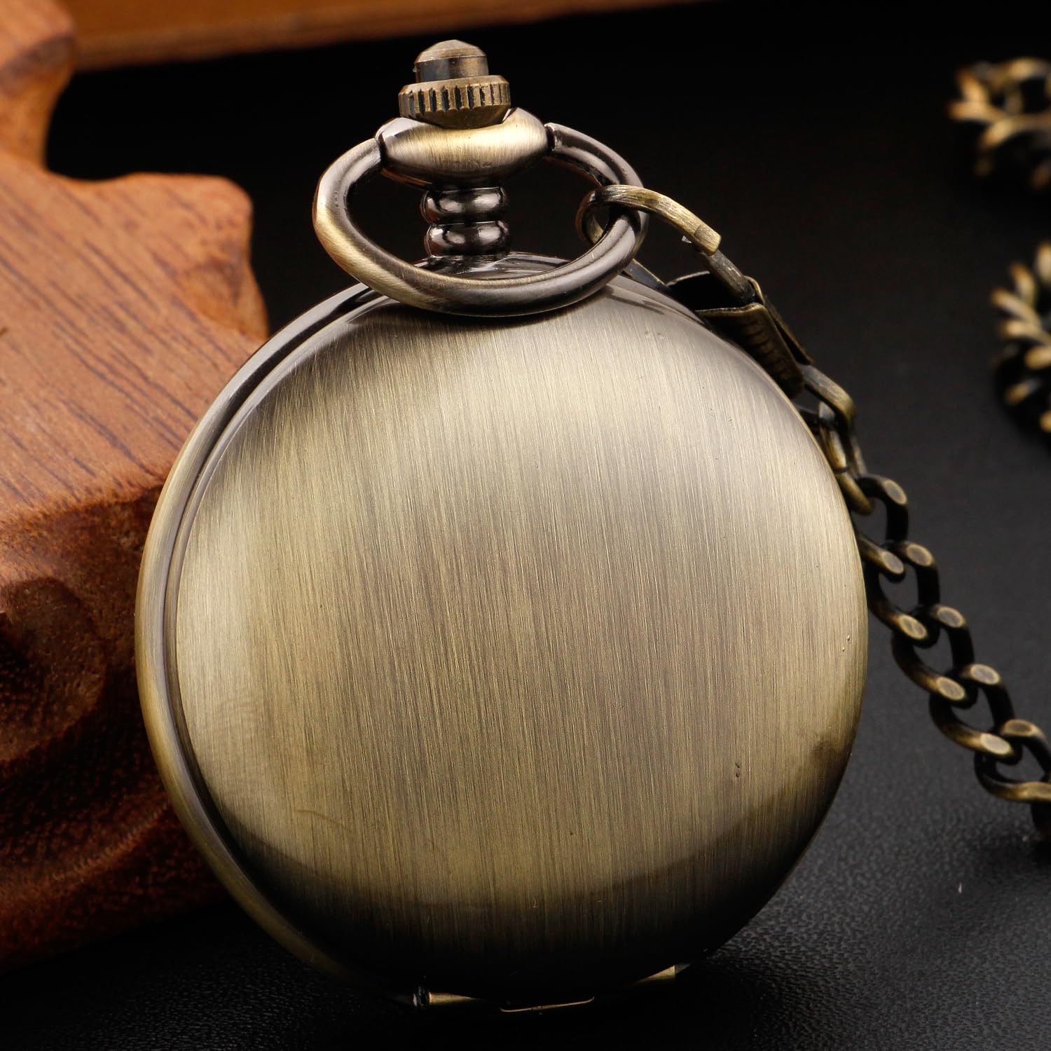 Whodoit Double Opening Bronze Mechanical Pocket Watch with Deer Hollow Case and Chain for Men Gift - View 6 of 7