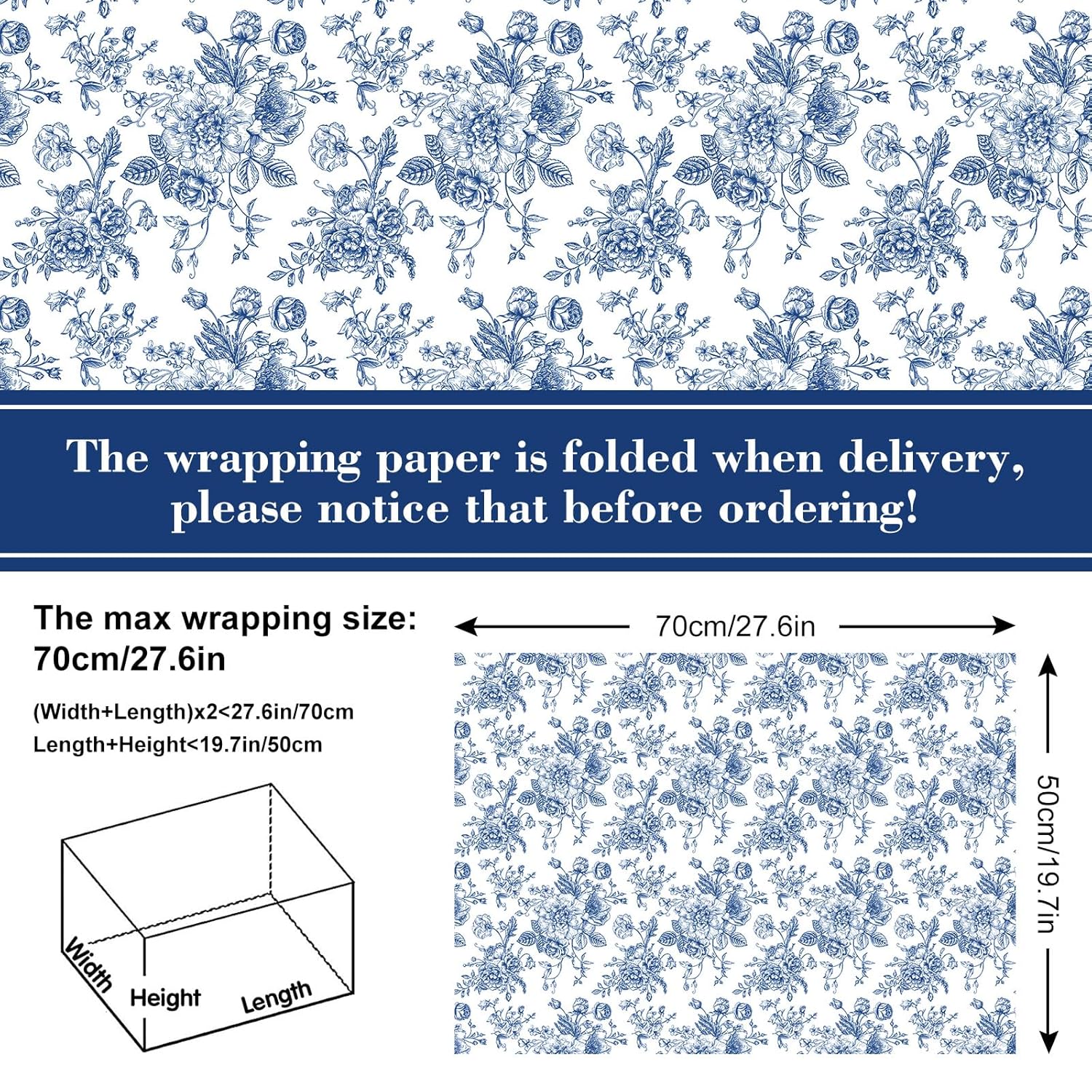 AnyDesign AnyDesign Blue Floral Wrapping Paper 19.7 x 27.6 Inch 8 Sheets Wild Flower Gift Wrap for Weddings Birthdays Baby Showers DIY Crafts - View 2 of 7