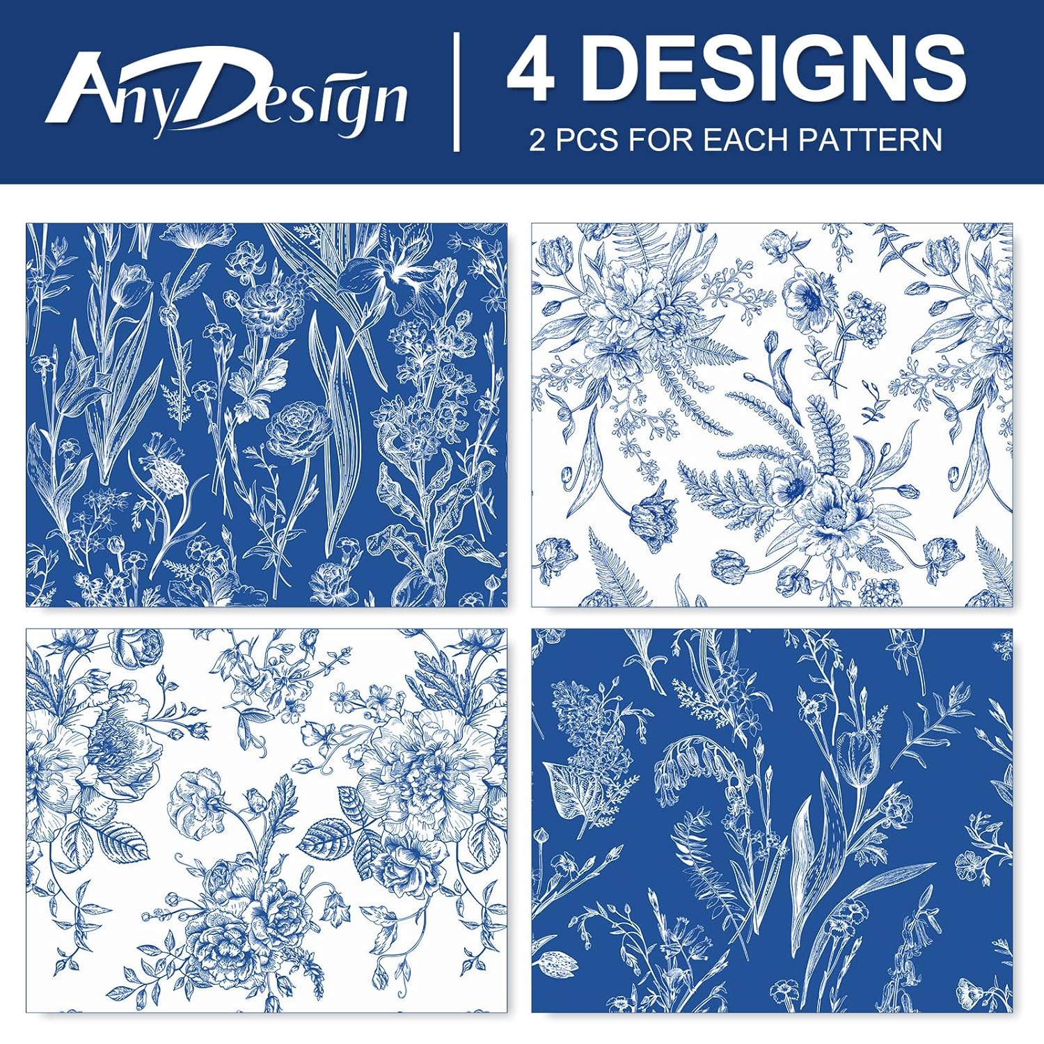 AnyDesign AnyDesign Blue Floral Wrapping Paper 19.7 x 27.6 Inch 8 Sheets Wild Flower Gift Wrap for Weddings Birthdays Baby Showers DIY Crafts - View 3 of 7