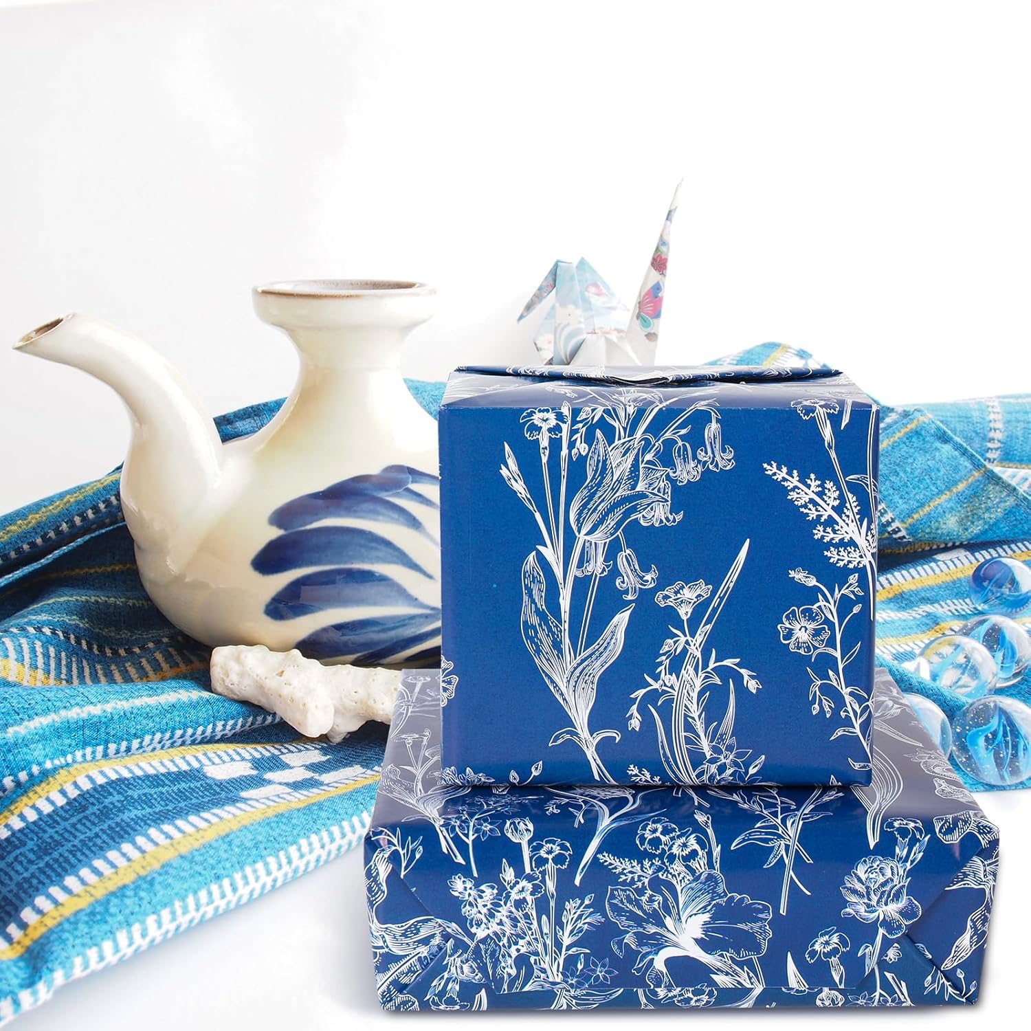 AnyDesign AnyDesign Blue Floral Wrapping Paper 19.7 x 27.6 Inch 8 Sheets Wild Flower Gift Wrap for Weddings Birthdays Baby Showers DIY Crafts - View 7 of 7