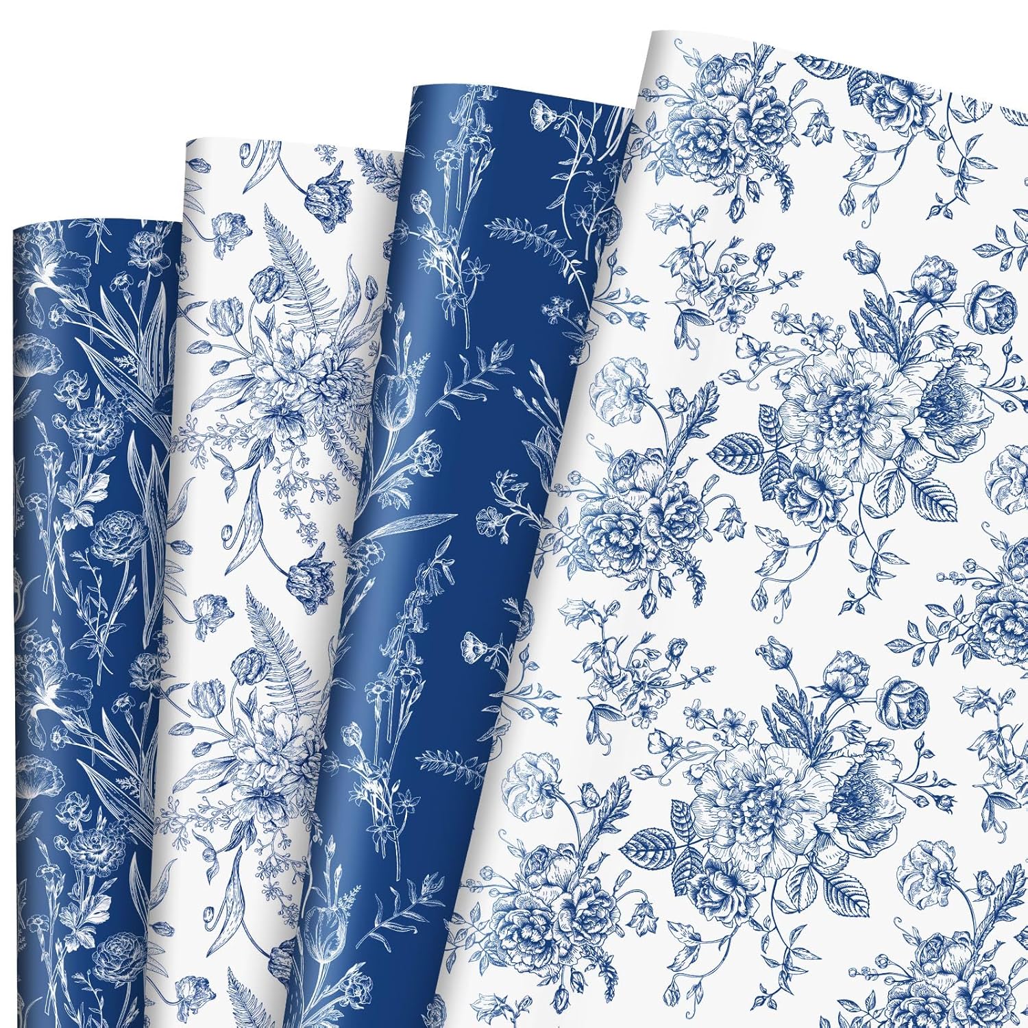 AnyDesign AnyDesign Blue Floral Wrapping Paper 19.7 x 27.6 Inch 8 Sheets Wild Flower Gift Wrap for Weddings Birthdays Baby Showers DIY Crafts