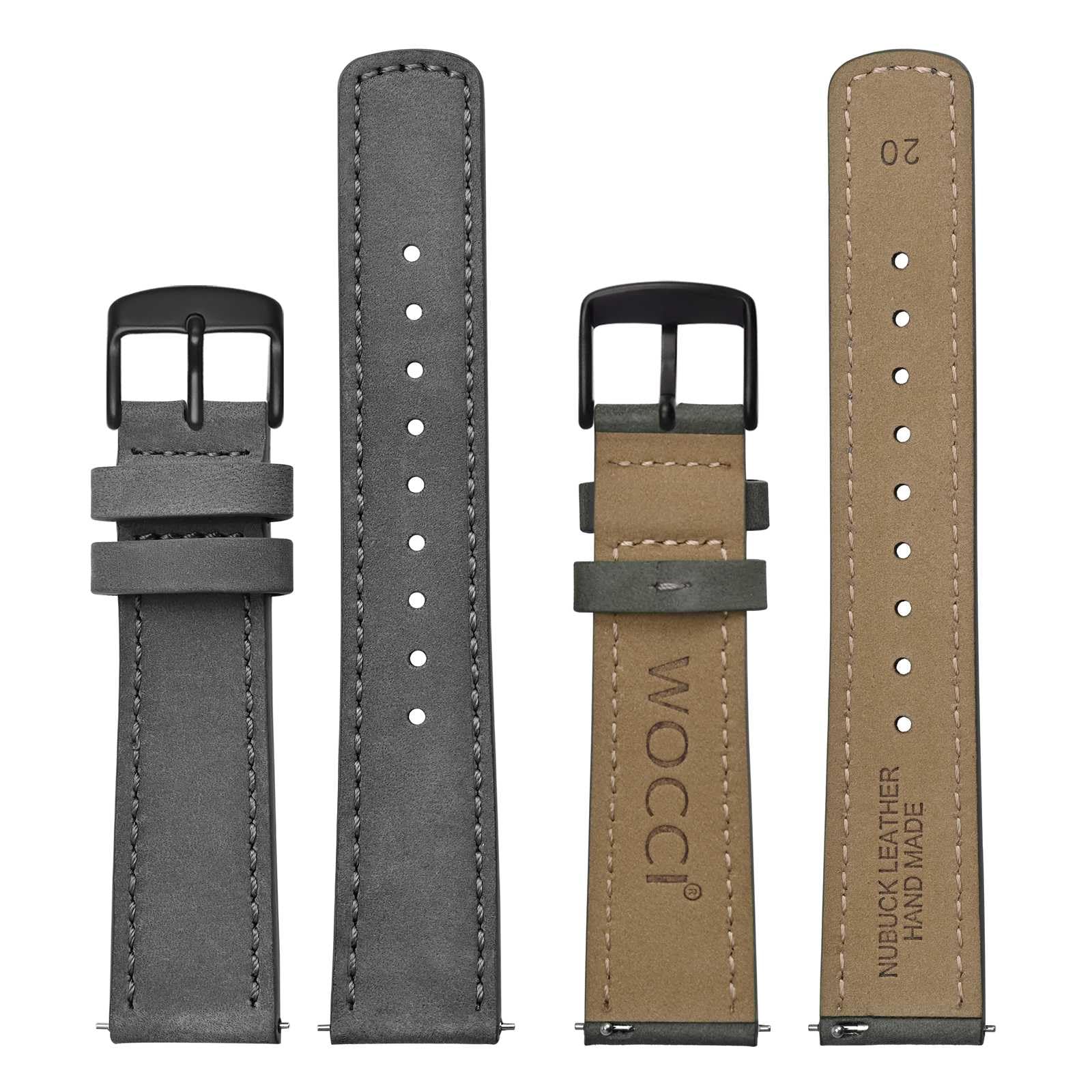WOCCI WOCCI 18mm Retro Leather Watch Band Quick Release Replacement Strap for Men and Women with Black Buckle in Grey - View 2 of 9