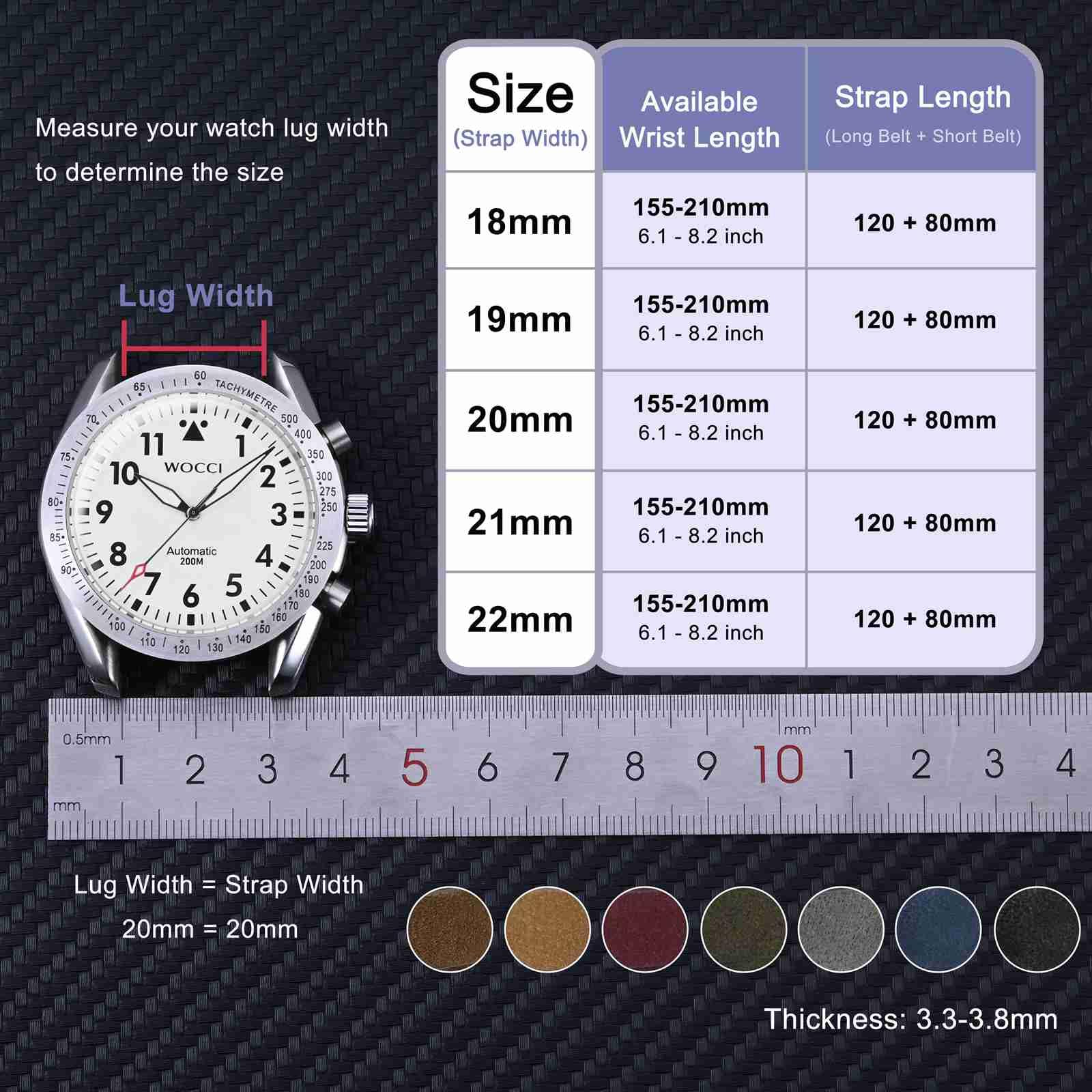 WOCCI WOCCI 18mm Retro Leather Watch Band Quick Release Replacement Strap for Men and Women with Black Buckle in Grey - View 3 of 9