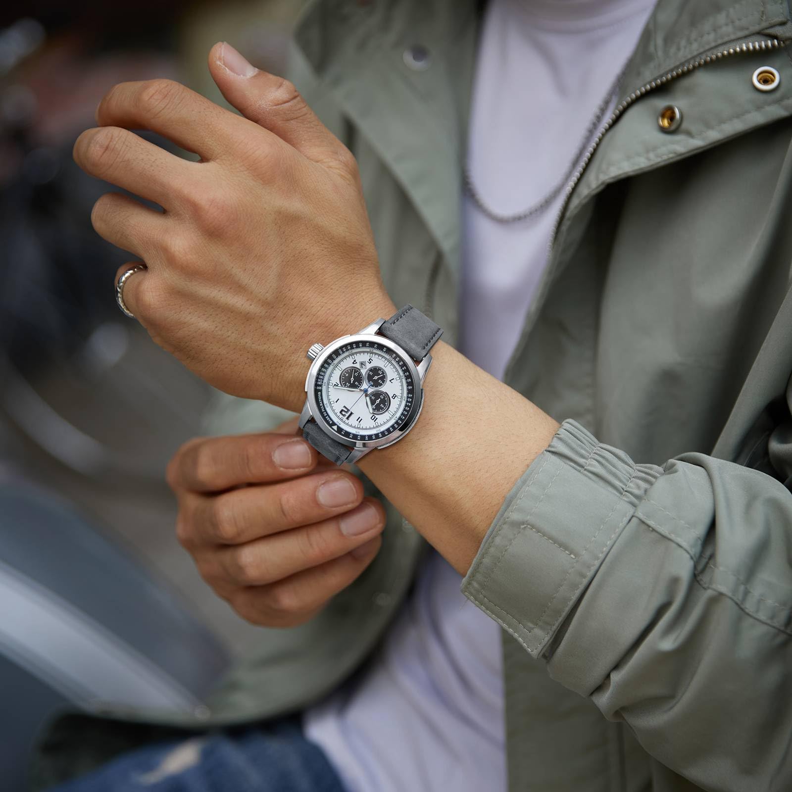 WOCCI WOCCI 18mm Retro Leather Watch Band Quick Release Replacement Strap for Men and Women with Black Buckle in Grey - View 6 of 9