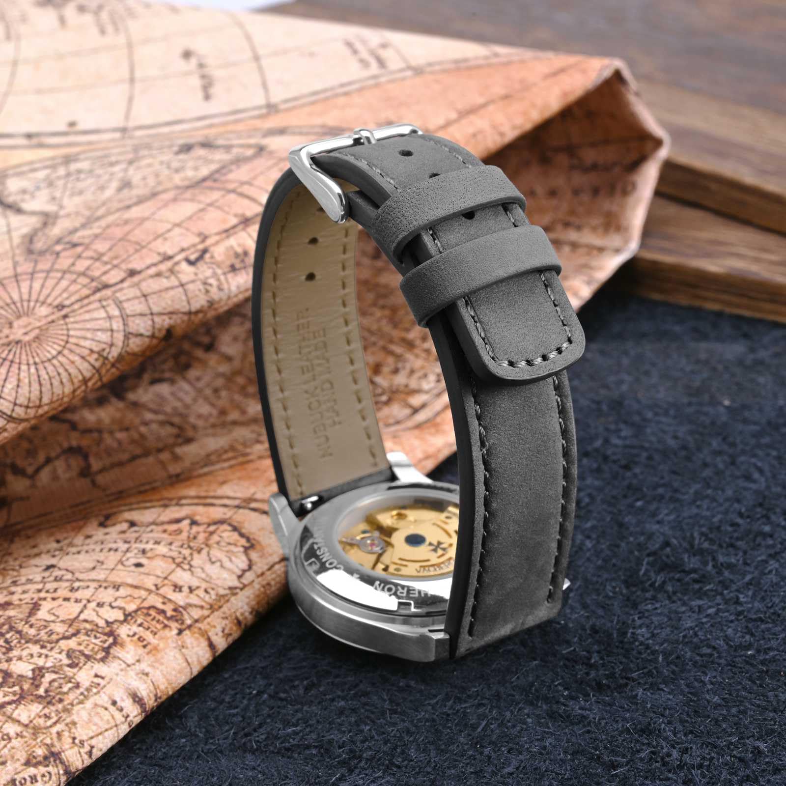 WOCCI WOCCI 18mm Retro Leather Watch Band Quick Release Replacement Strap for Men and Women with Black Buckle in Grey - View 7 of 9