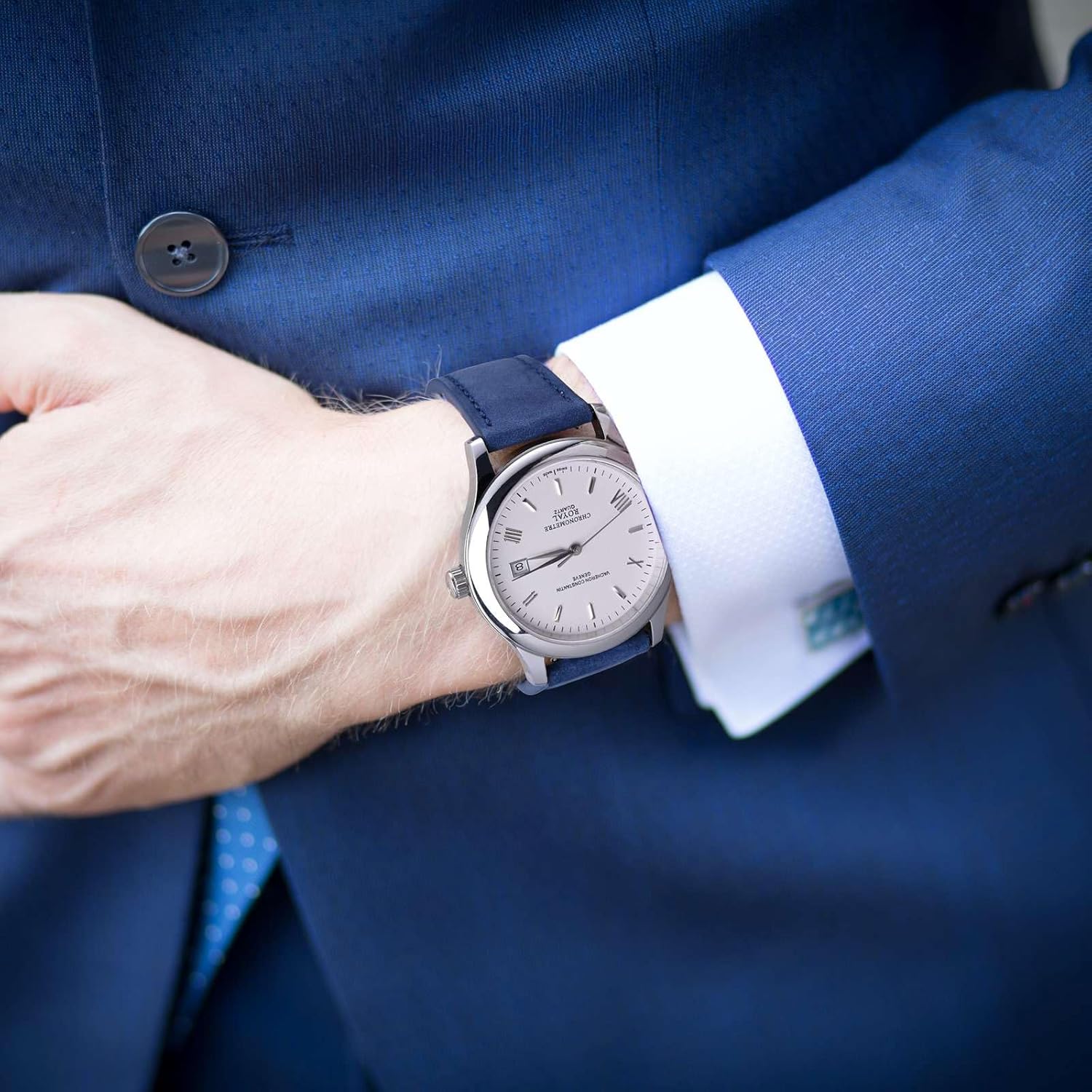 WOCCI WOCCI 18mm Retro Leather Watch Band Quick Release Replacement Strap for Men and Women Blue with Silver Buckle - View 6 of 9