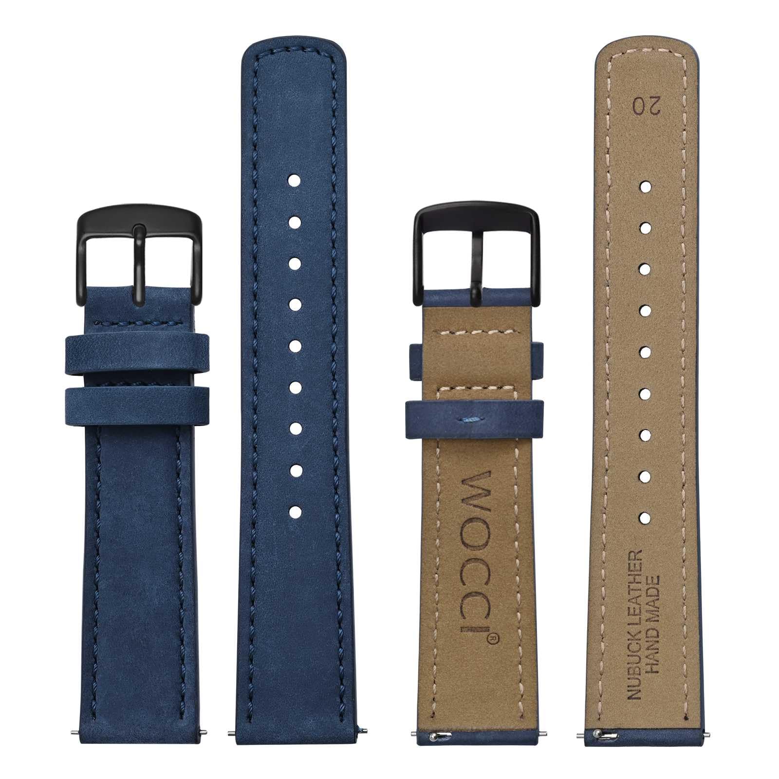 WOCCI WOCCI 20mm Retro Leather Watch Band for Men and Women Quick Release Strap with Black Buckle in Blue - View 2 of 9