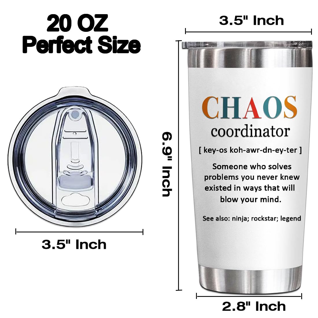 YXOTJHS YXOTJHS Chaos Coordinator Tumbler 20 Oz Stainless Steel Gift for Women Boss Coworker Manager Teacher Assistant Birthday Thank You - View 3 of 7