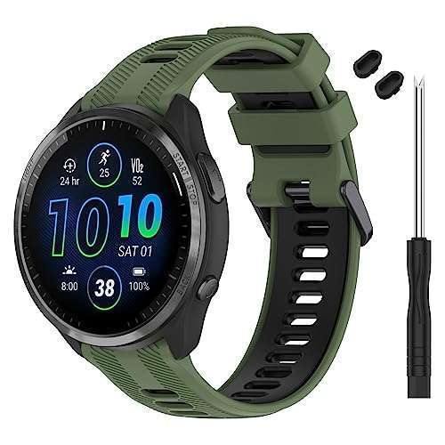 TopPerfekt TopPerfekt Garmin Forerunner 965 Band - Soft Silicone Replacement Strap for Men & Women in Army Green & Black - View 3 of 9
