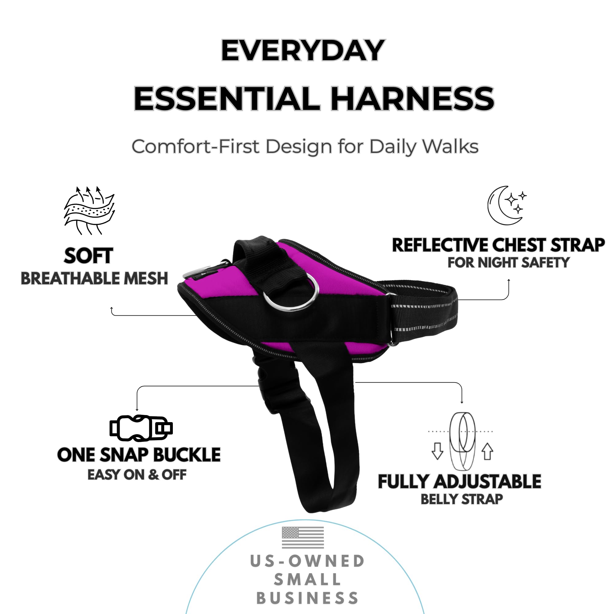 SHAWNCO ShawnCo Essential Dog Harness No Pull Vest with 3 Leash Clips Adjustable Padded Reflective for Easy Walking and Training for All Dog Sizes Orchid XL - View 2 of 9