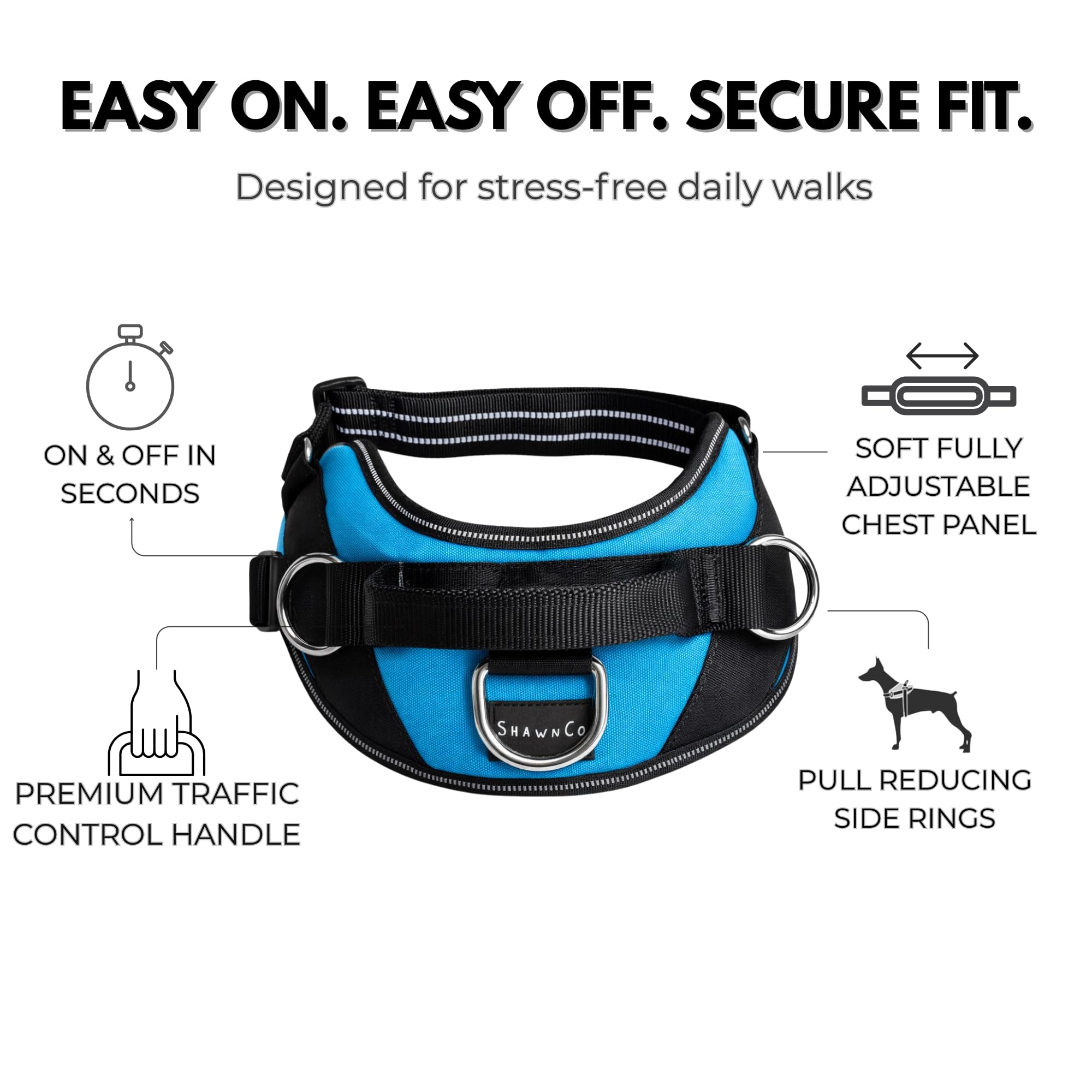 SHAWNCO ShawnCo Essential Dog Harness No Pull Vest with 3 Leash Clips Adjustable Padded Reflective for Easy Walking and Training for All Dog Sizes Orchid XL - View 4 of 9
