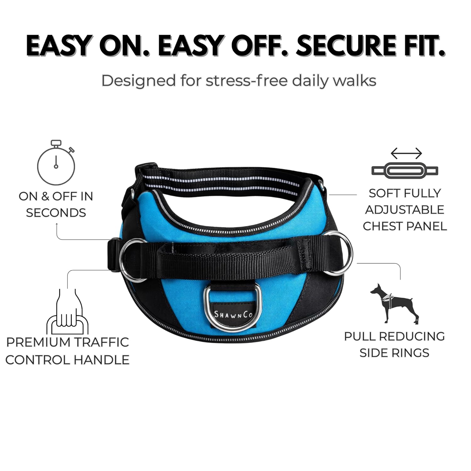 SHAWNCO ShawnCo Essential Dog Harness No Pull Vest with 3 Leash Clips Adjustable Reflective Padded for Easy Walking and Training for All Dog Sizes - View 4 of 9