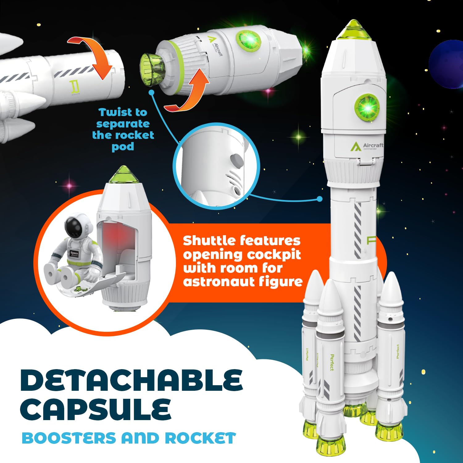 MOBIUS Toys MOBIUS Toys Space Adventure Rocket Ship Toy for Kids Ages 3-8 with Lights Sounds and Astronaut for Outer Space Exploration Playset - View 3 of 9