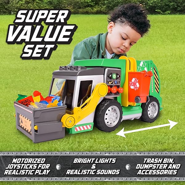Maxx Action Large Motorized 19 Inch Maxx Action Garbage Truck Toy Set with Lights Sound Dumpster Trash Bin Miniature Pieces for Kids - View 4 of 9