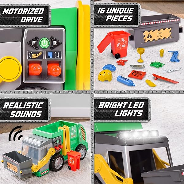 Maxx Action Large Motorized 19 Inch Maxx Action Garbage Truck Toy Set with Lights Sound Dumpster Trash Bin Miniature Pieces for Kids - View 6 of 9