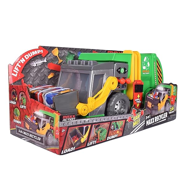 Maxx Action Large Motorized 19 Inch Maxx Action Garbage Truck Toy Set with Lights Sound Dumpster Trash Bin Miniature Pieces for Kids - View 9 of 9