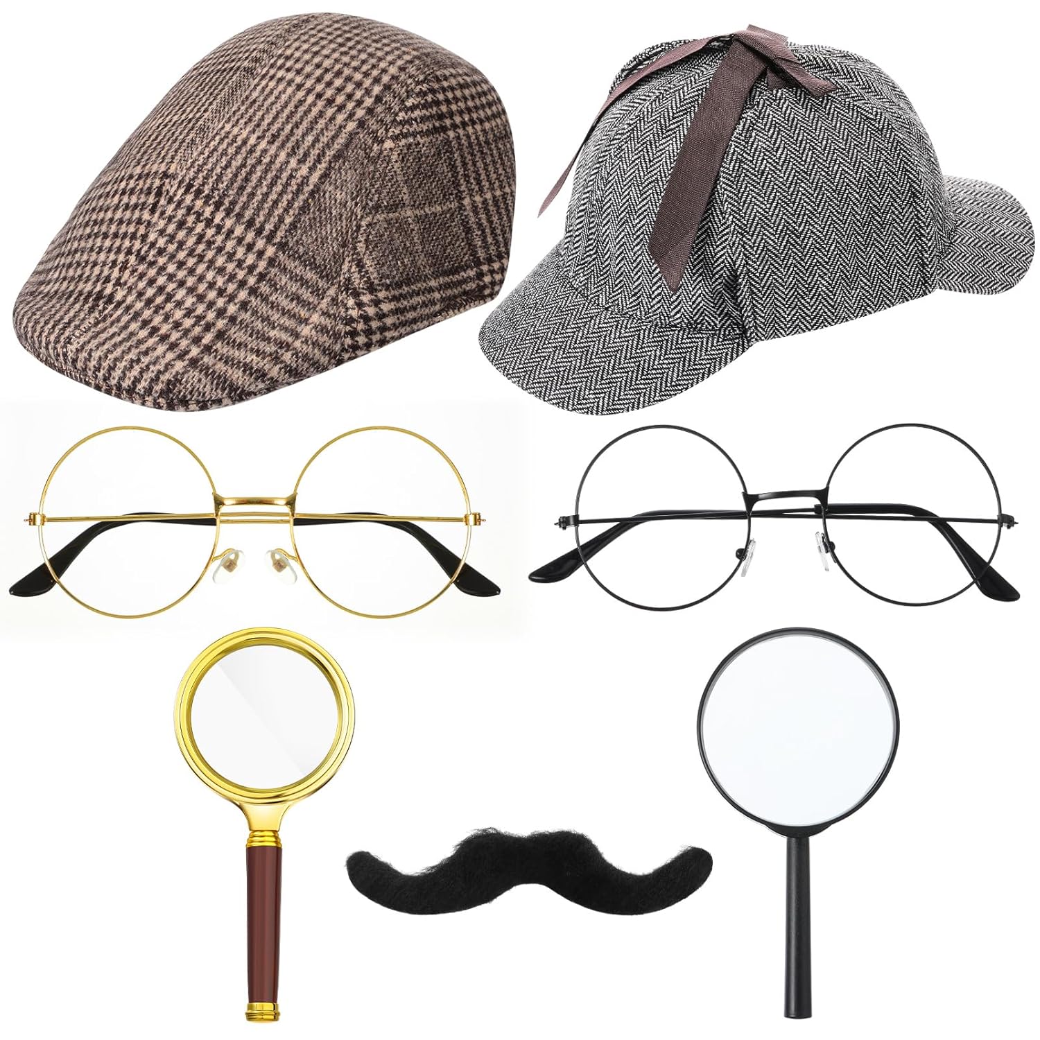 Jeyiour Jeyiour 8 pcs Detective Costume Accessories for Adults Men Women Hat Kit Outfit Party Decor Multicolor
