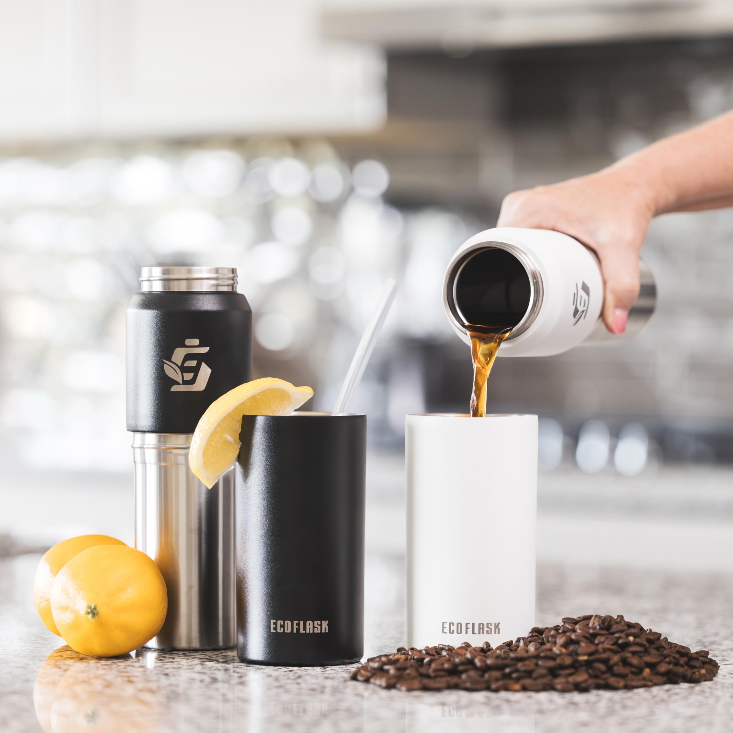 Eco Flask Eco Flask 22 oz Insulated Water Bottle with 16 oz Detachable Cup and 3 Lids for Ultimate Hydration and Convenience - View 4 of 6