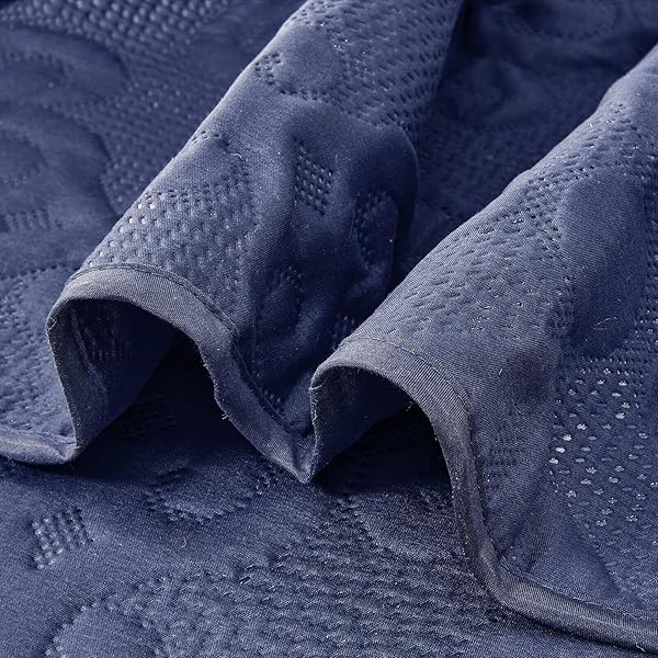 Kingnex Oversized King Bedspreads 128x120 Extra Wide Lightweight Quilt Set for Tall King California King Bed Navy 3 Piece Coverlet Pillow Shams - View 9 of 10