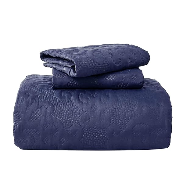 Kingnex Oversized King Bedspreads 128x120 Extra Wide Lightweight Quilt Set for Tall King California King Bed Navy 3 Piece Coverlet Pillow Shams - View 10 of 10