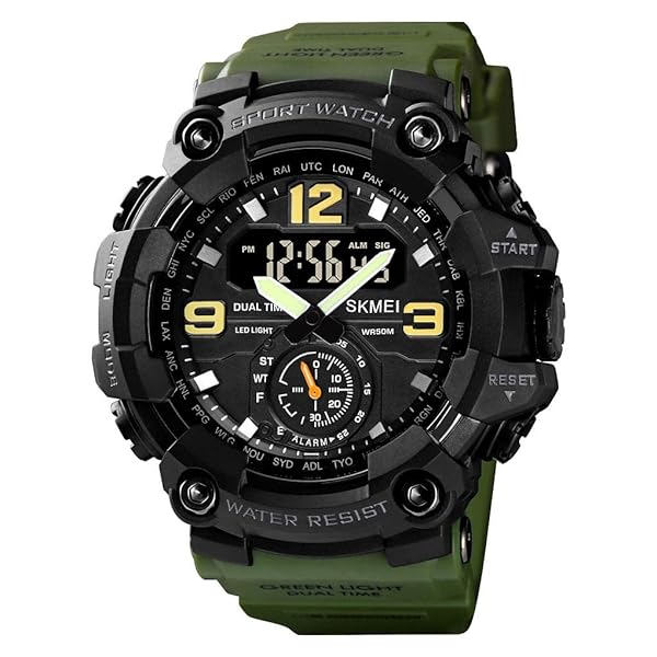 FANMIS FANMIS Mens Analog Digital Dual Display Sports Watch Military Waterproof LED Alarm Stopwatch Outdoor Running Swimming Y Army Green