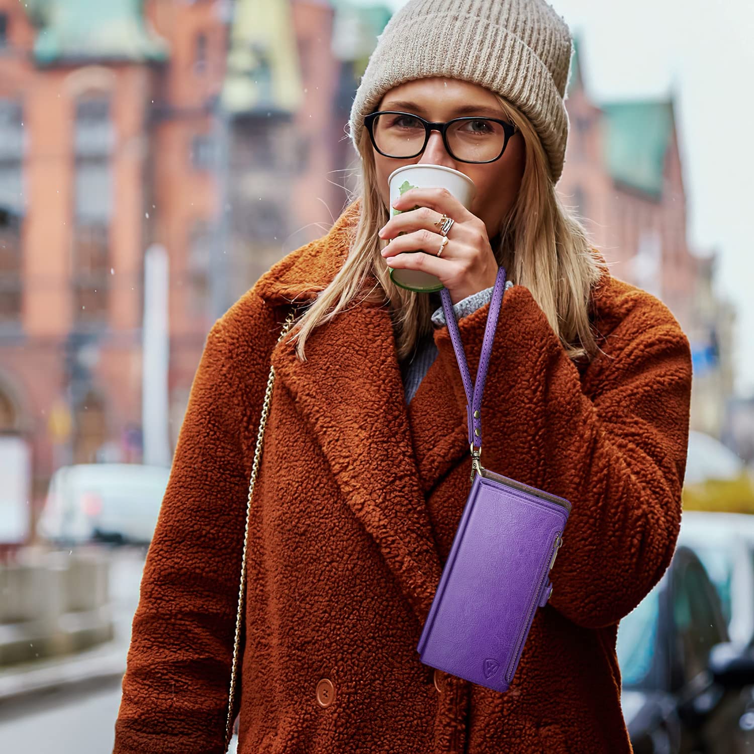 XcaseBar Samsung Galaxy S23 FE Wallet Case Zipper Credit Card Holder RFID Blocking Flip Folio PU Leather Shockproof Cover Purple - View 5 of 6