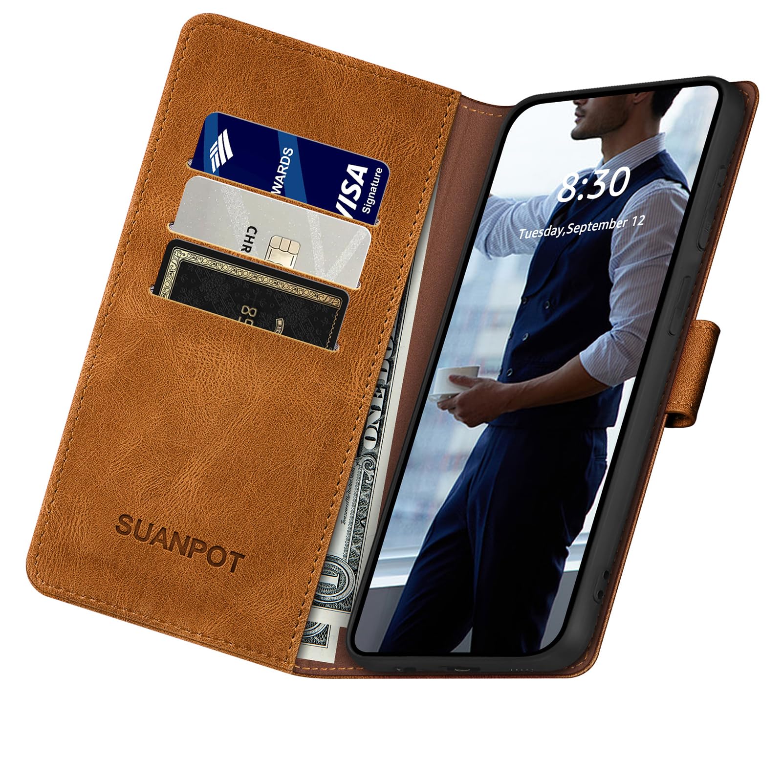 SUANPOT Suanpot Samsung Galaxy S23 FE Wallet Case RFID Blocking Credit Card Holder PU Leather Flip Folio Cover for Men and Women Light Coffee - View 5 of 7