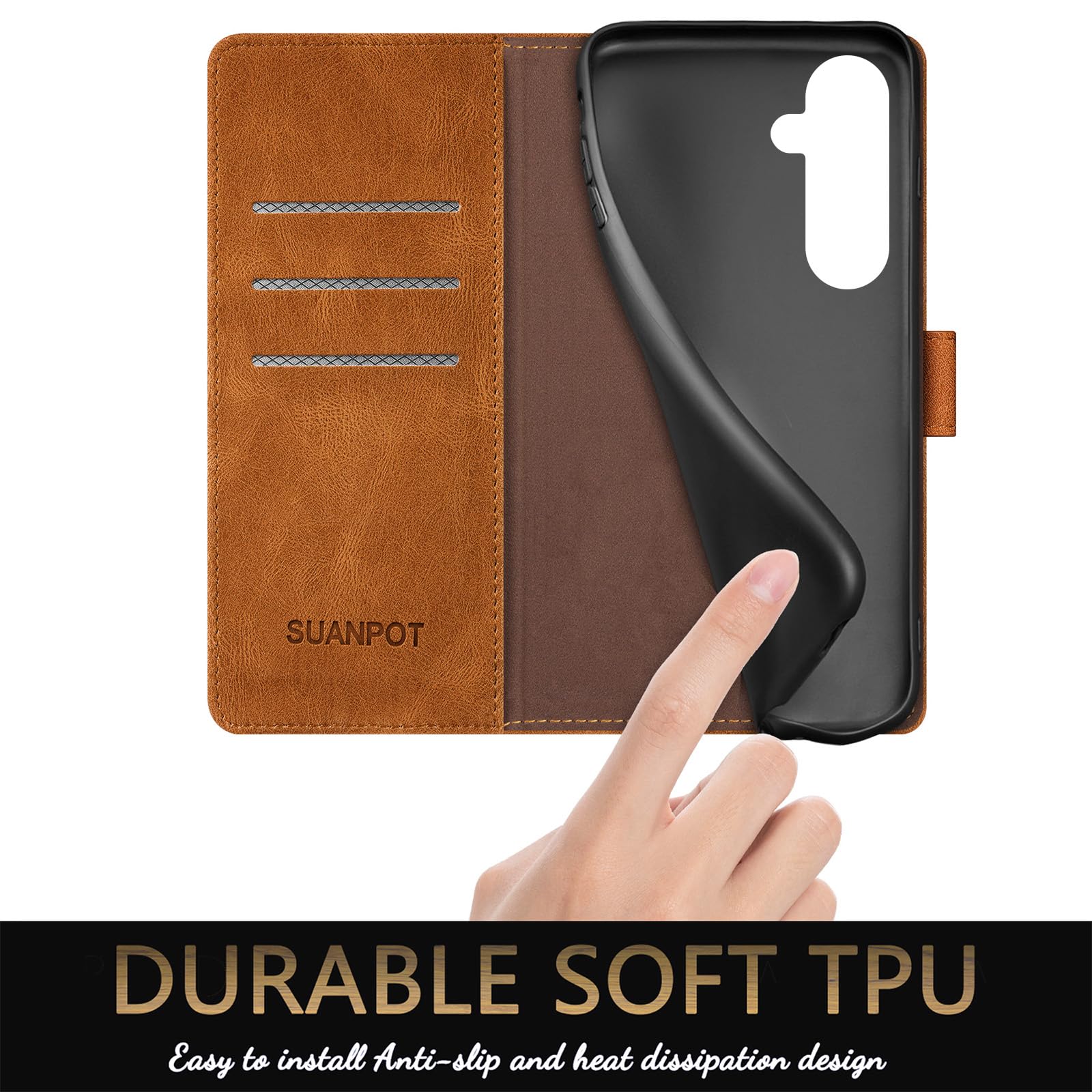 SUANPOT Suanpot Samsung Galaxy S23 FE Wallet Case RFID Blocking Credit Card Holder PU Leather Flip Folio Cover for Men and Women Light Coffee - View 7 of 7
