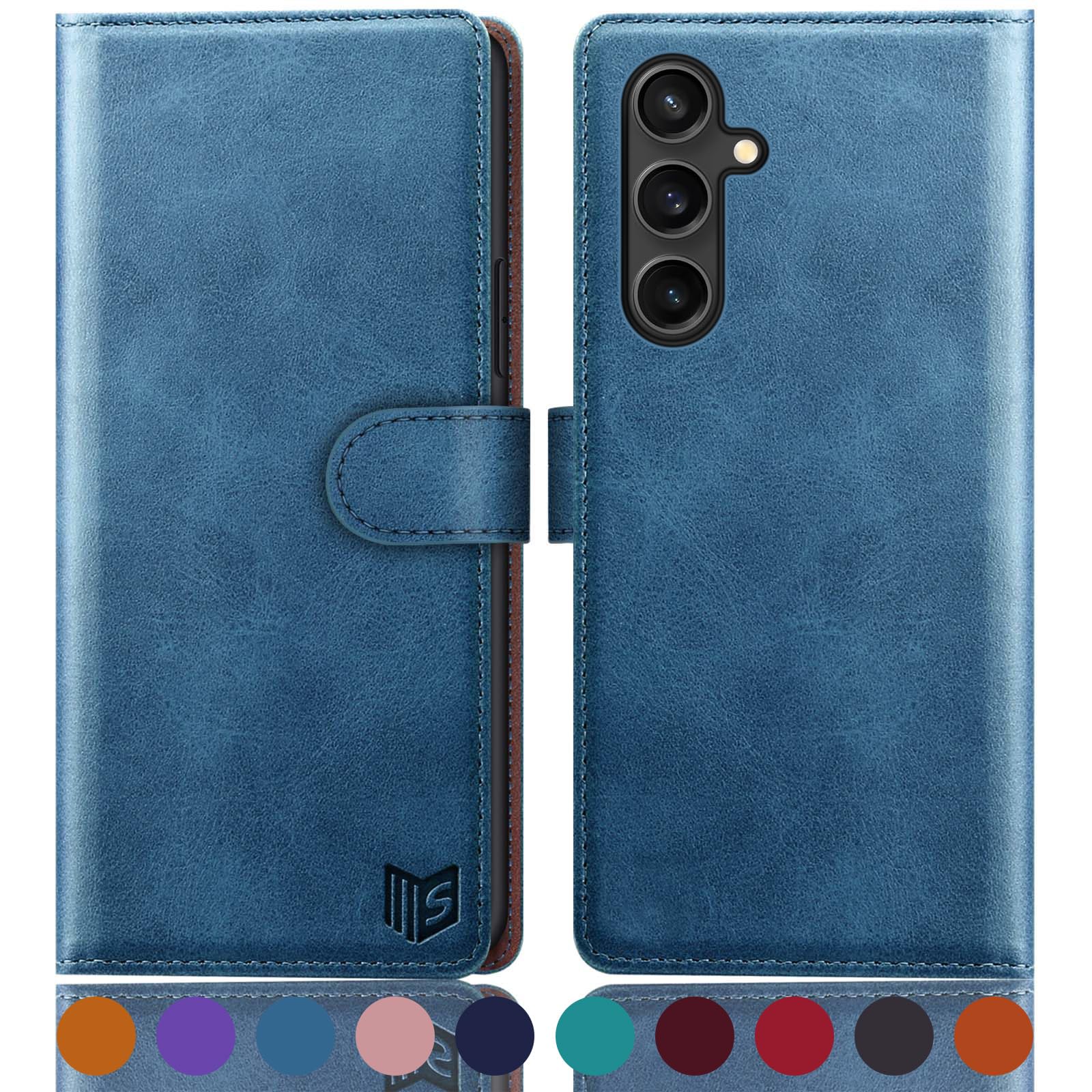 Suanpot Samsung Galaxy S23 FE Wallet Case RFID Blocking Credit Card Holder PU Leather Flip Folio Cover Sky Blue for Men and Women