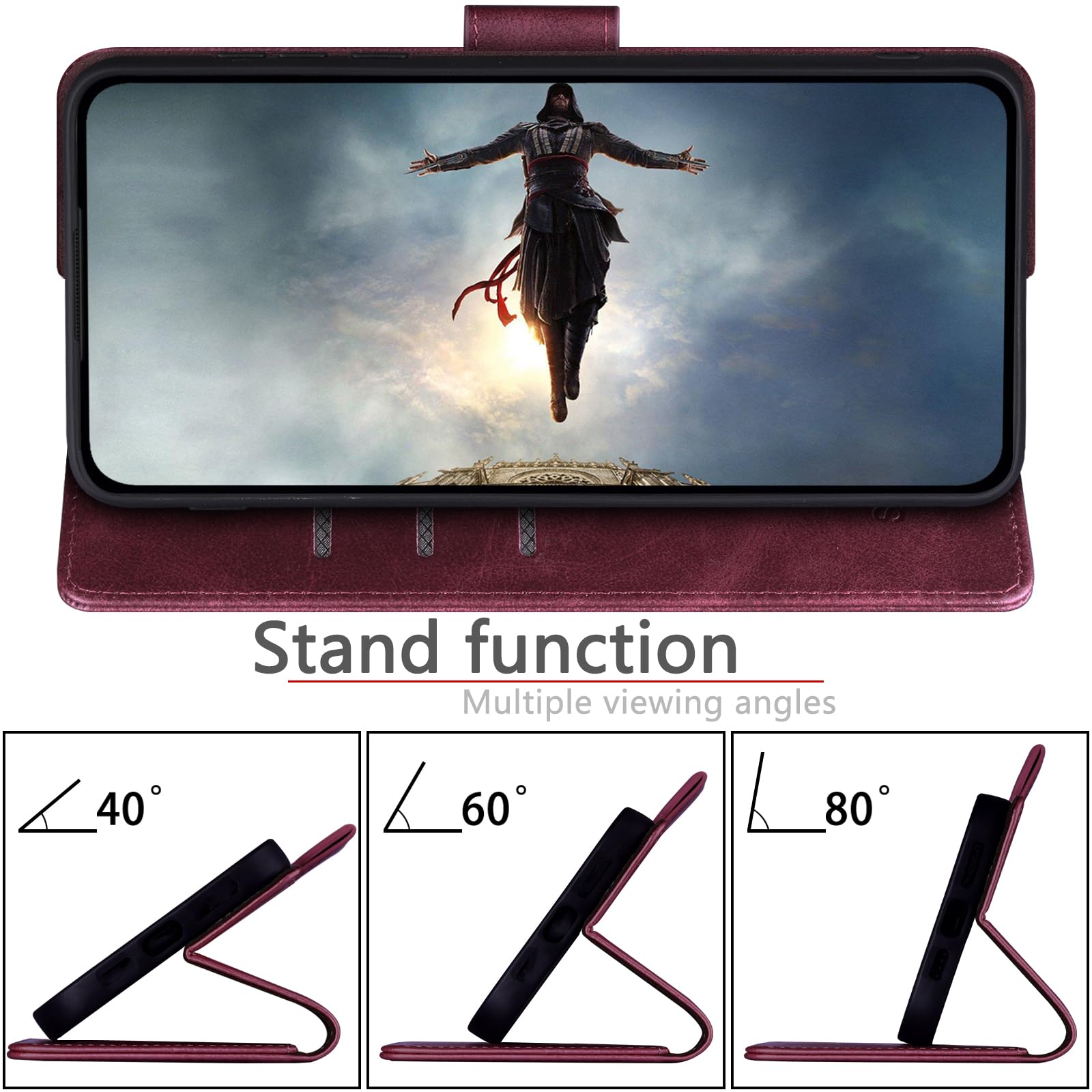 SUANPOT Suanpot Samsung Galaxy S23 FE Wallet Case RFID Blocking Credit Card Holder PU Leather Flip Folio Cover Wine Red for Men and Women - View 6 of 7