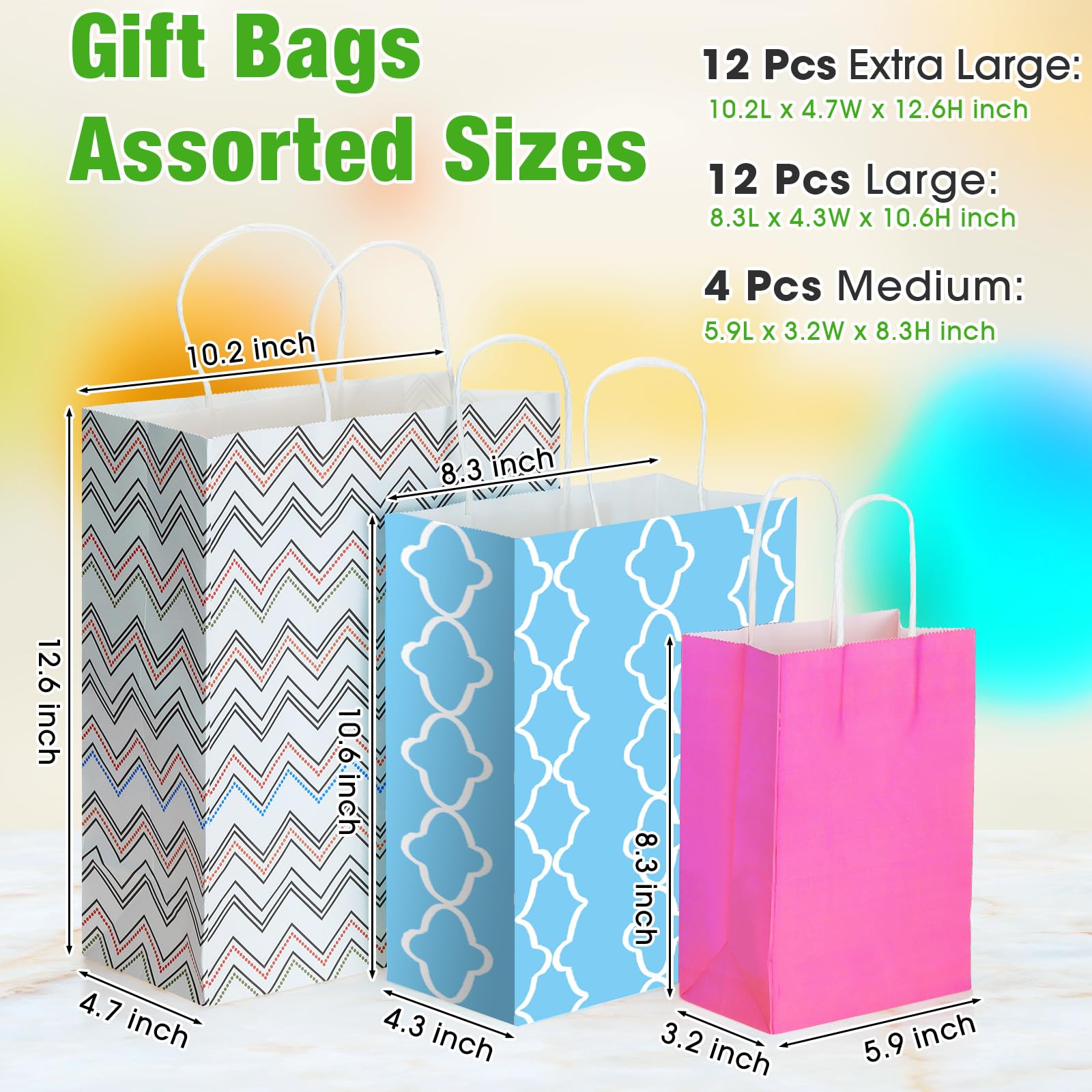 Tenceur Tenceur 28 Pcs Assorted Paper Gift Bags with Handles for Valentine's Day Birthday Shopping Christmas in Small Medium Large Sizes - View 2 of 6